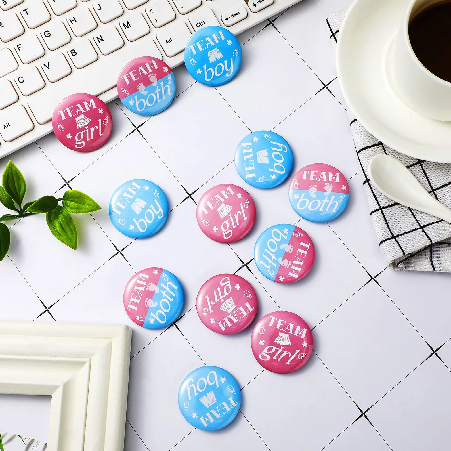Hicarer 75 Pezzi Perni Rivelazione del Genere Spille Bottoni 1,5 Pollici Baby Shower Rosa Blu