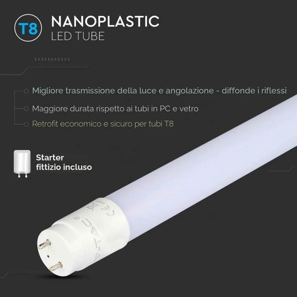 V-TAC 8x Tubi LED 150 CM con attacco G13 20W - 2100 Lumen - Chip Samsung - Tubi LED per Soffitto, Parete, Garage, Negozio - Tubo LED forma T8 - Sostituzione Neon - Luce 6500K Bianca Fredda