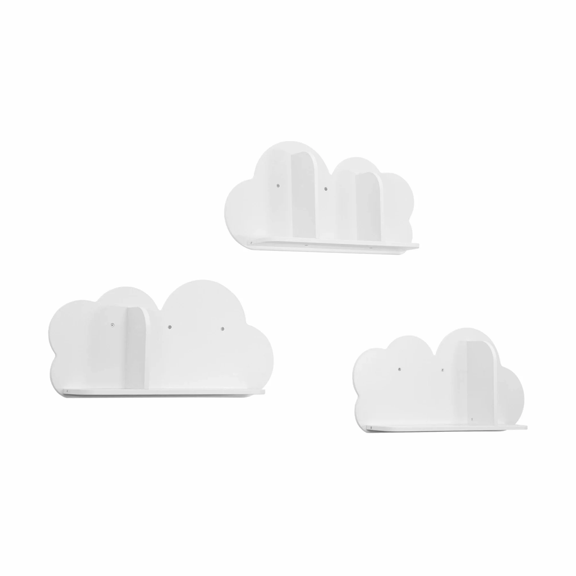 Sweeek Mensole da Parete Nuvole per Cameretta Bambini, Set di 3, Bianco, 34.5x12x23.5 cm