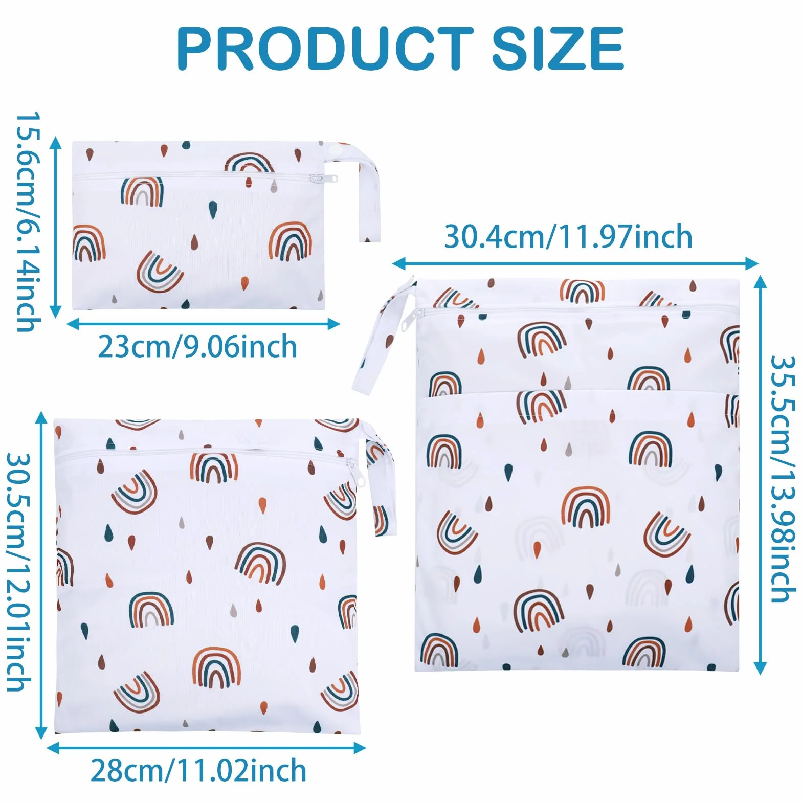 Wetbag Borsa per Pannolini Riutilizzabile Impermeabile 3 Pezzi con Zip