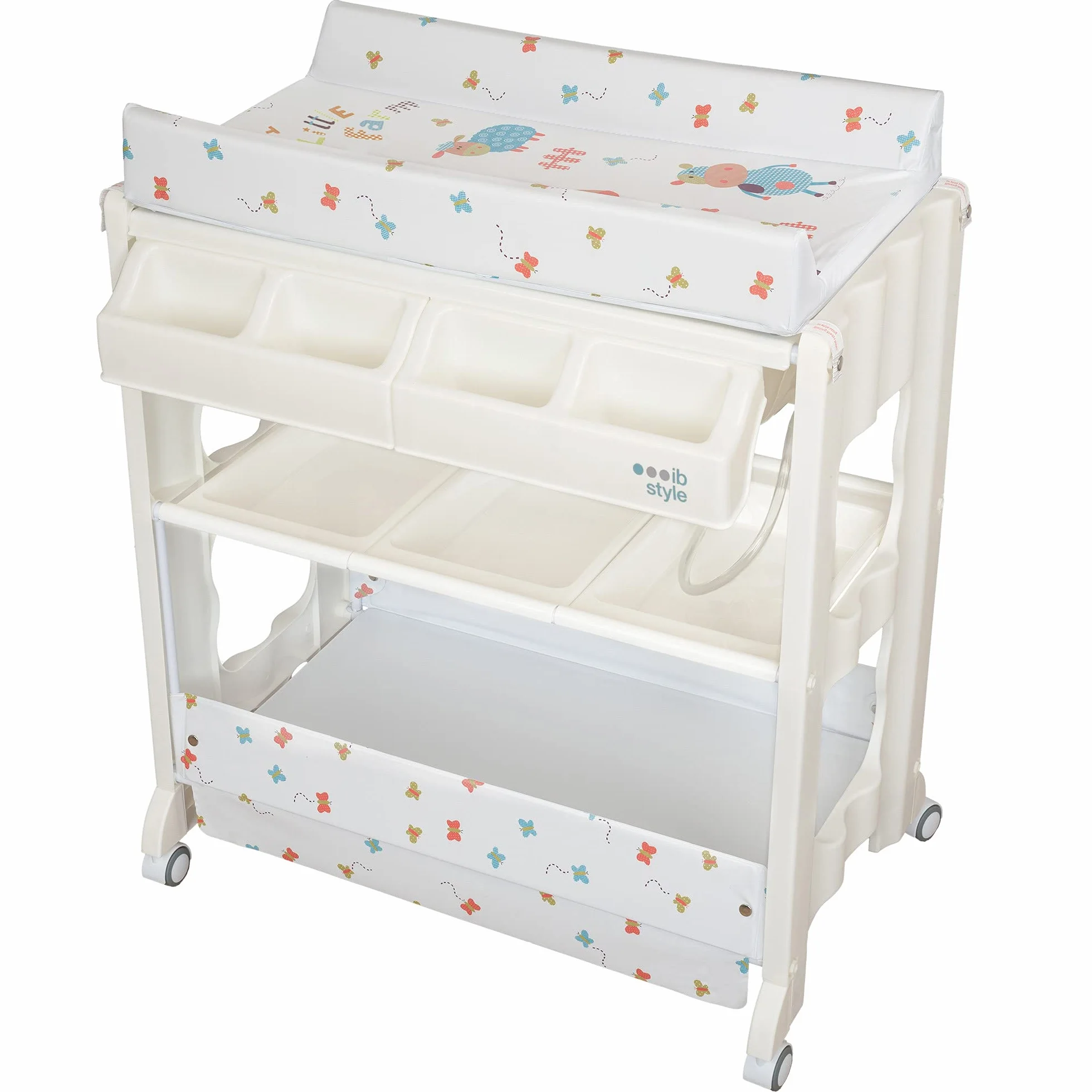 ISA Fasciatoio con vasca da bagno cambia-bambini mobile con rulli 4 disegni My little Farm