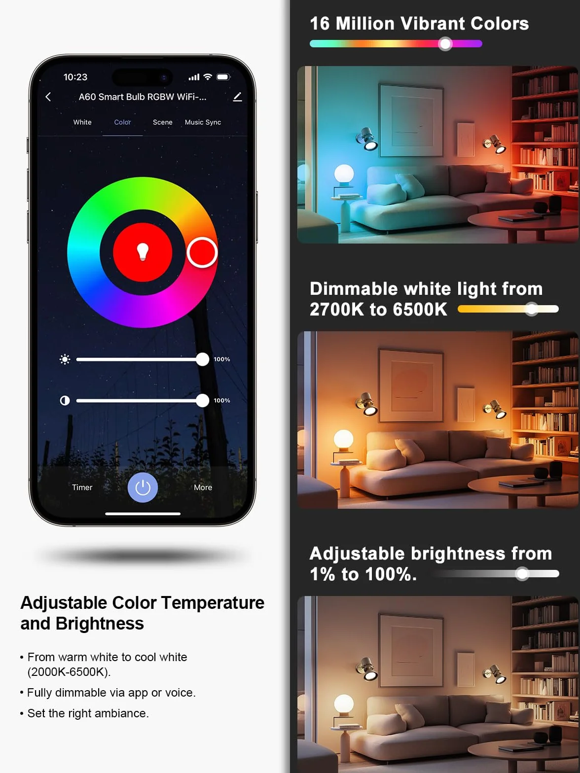 Fitop Lampadine Alexa Inteligente LED GU10, Dimmerabile Lampadina Smart 4.7W=50W, RGB & 2200K-6500K Bianco Freddo Caldo, Compatibile con Alexa/Google Home/Siri, Controllo APP, 5 pezzi