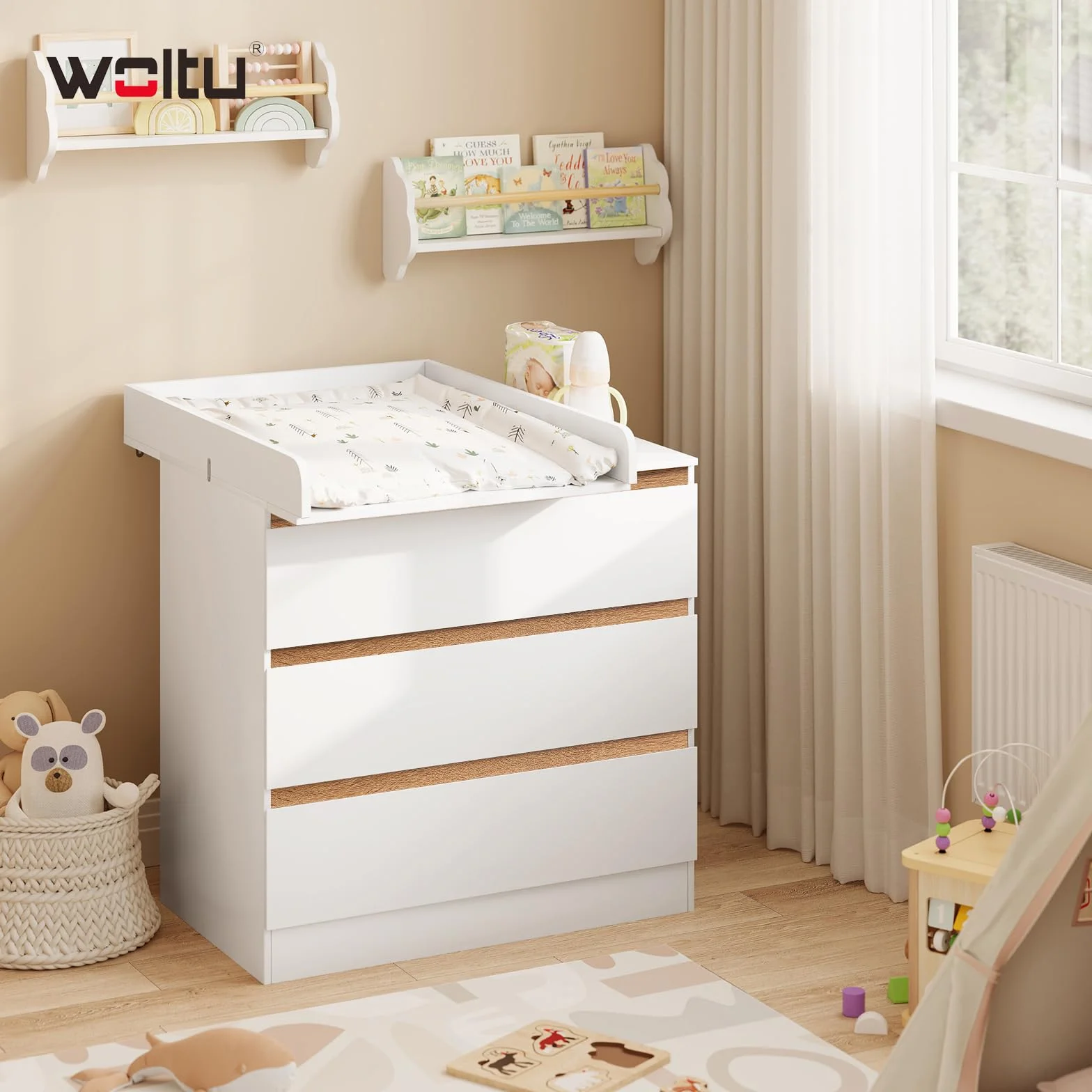 WOLTU Fasciatoio 60x80x10 cm MDF Bianco Piano Regolabile 46,5-50 cm