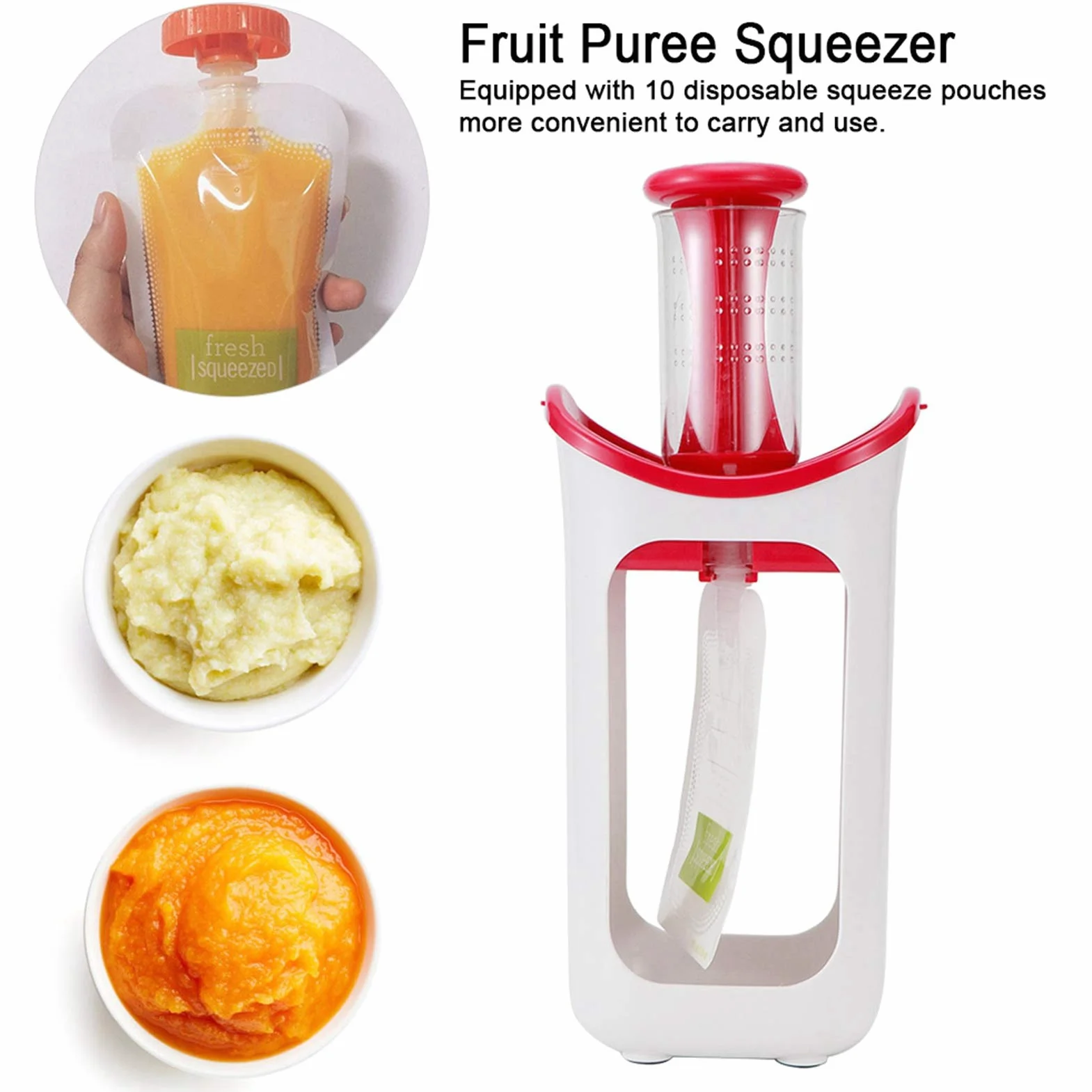 Squeeze Station Press & Sistema di Conservazione Sacchetti per Alimenti Portatili Rosy Red