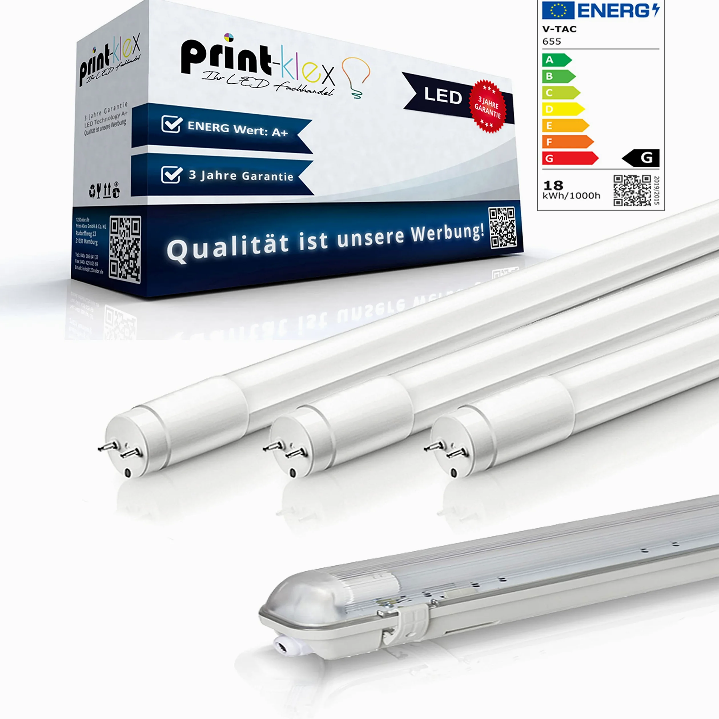 Einzelhalter-120cm + LED Tubi Fluorescenti T8 18W 6400K - Bianco Freddo Lampada Tubo Tubo Tubi Al Neon con G13-Sockel Plafoniera con Schutzbdeckung