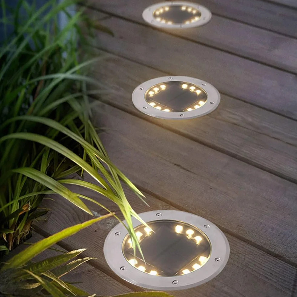 Faretto a Incasso Solare Giardino Esterno, 8/12/16/20 LED luce solare confezione da faretti solari da incasso a terr,Lampada solare per Prato, Vialetto, Scala, Paesaggio(Size:Luce bianca,Color:16W)