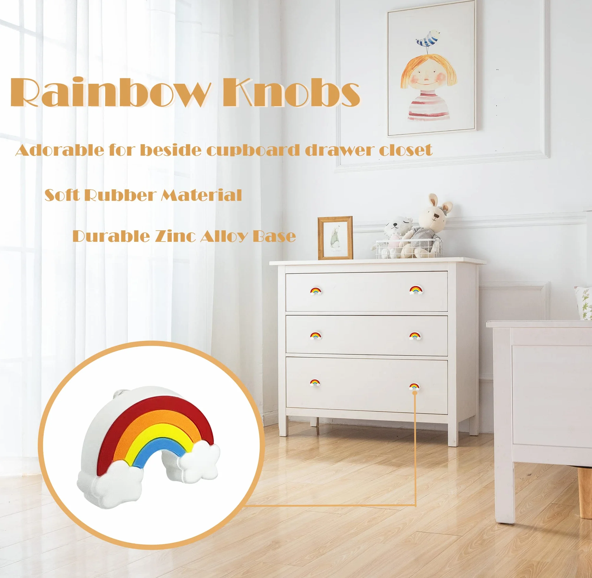 Bottoni gomma morbida cartone animato 6 pezzi arcobaleno rosso bambini