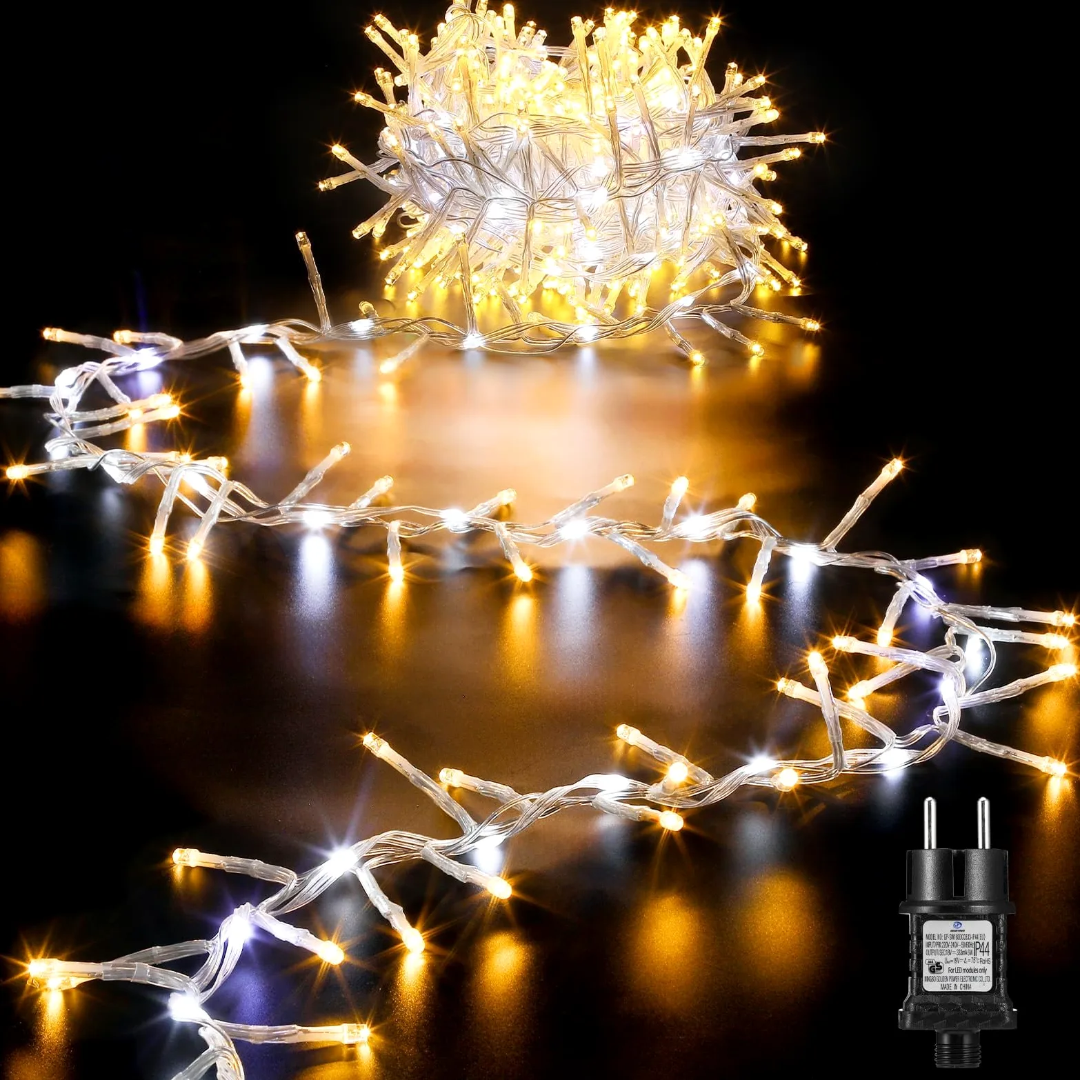 Globalink Luci Albero Natale 500LEDs, Catena Luminosa 10M Esterno IP44 Impermeabile,9 Modalità Dinamici,Funzione Memoria, Calda Decorazione Natalizia per Casa Interno Giardino-Bianco caldo