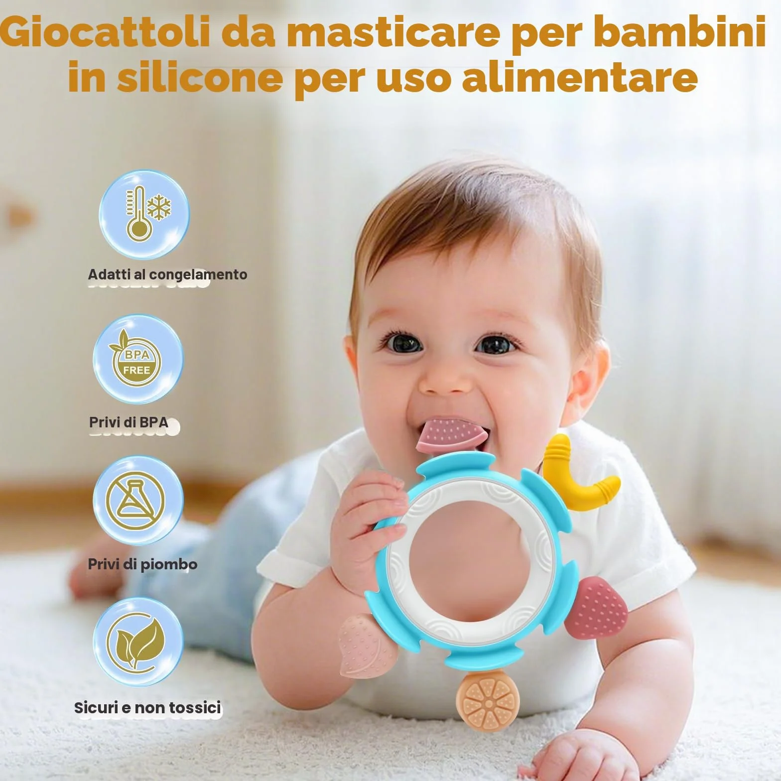 Massaggiagengive Silicone Neonati 0-6 Mesi Dentizione Giochi Sensoriale Bambina Bambino 1 Anno Blu