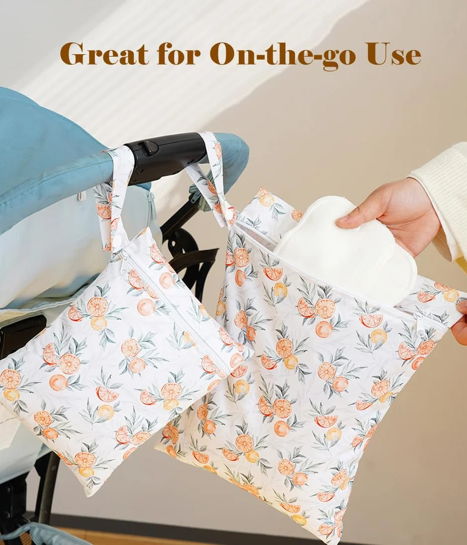 Wet Bag Impermeabile 2 Misure Borsa Riutilizzabile Pannolini Tiralatte Tasche Zip Manico Set da 2
