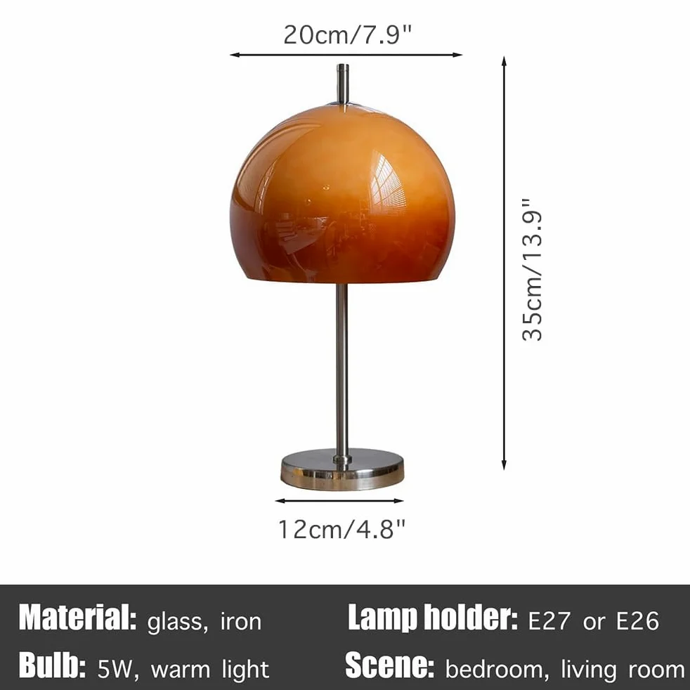 Lampada da tavolo a forma di fungo in vetro, stile Bauhaus, luce notturna decorativa per camera da letto e soggiorno, design unico arancione sfumato per migliorare l'atmosfera
