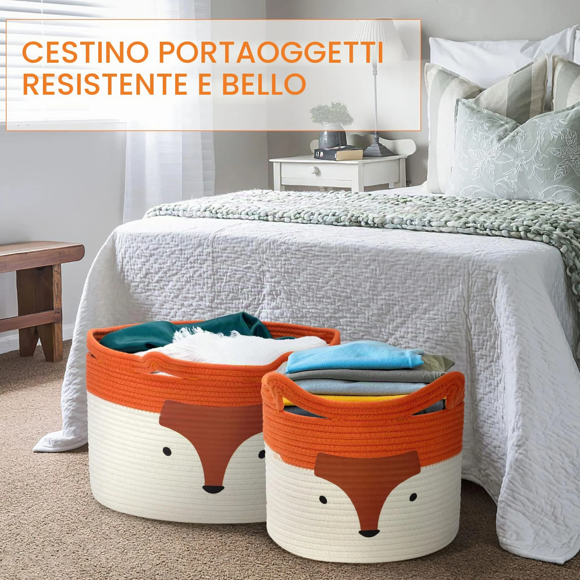 Cesto portaoggetti in cotone per giocattoli e biancheria Volpe, decorazione cameretta bambini