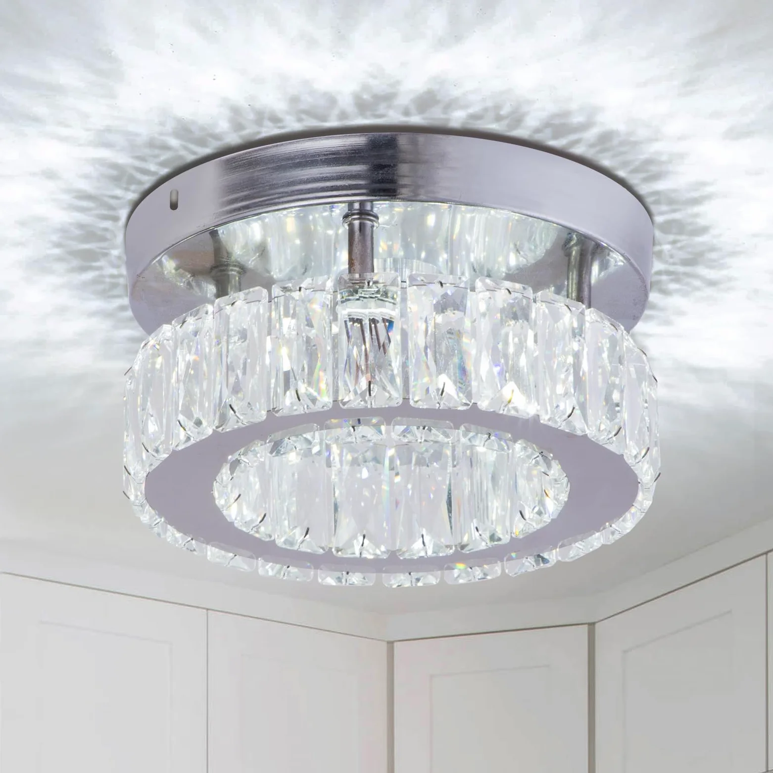 FRIXCHUR Lampadario di cristallo moderno piccolo da incasso lampada da soffitto a LED in cristallo per sala da pranzo camera da letto soggiorno corridoio (bianco freddo)