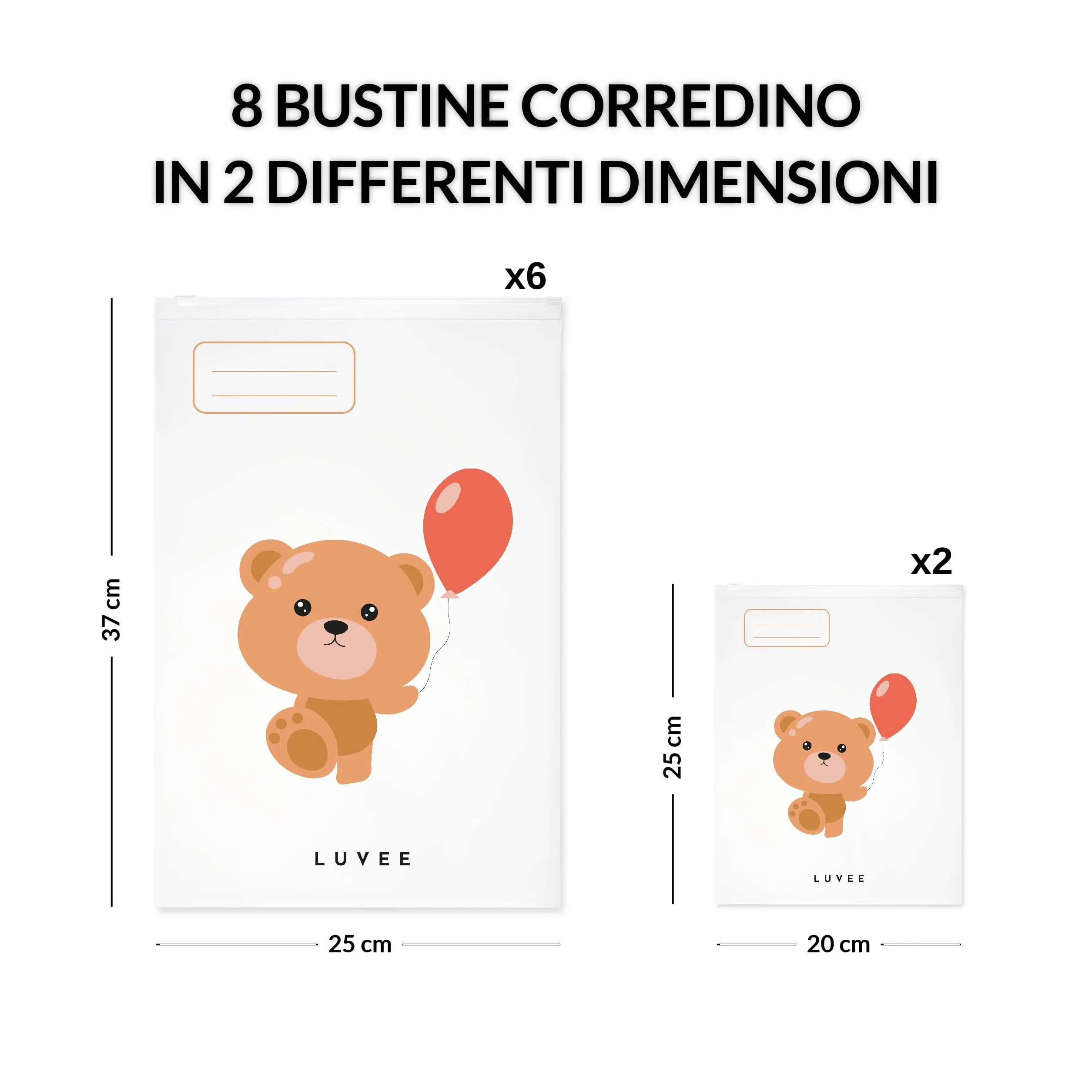 LUVEE Corredino Neonato Ospedale UNISEX 8 Bustine con Etichette Adesive Made in Italy Sacchetti Cambio Riutilizzabili