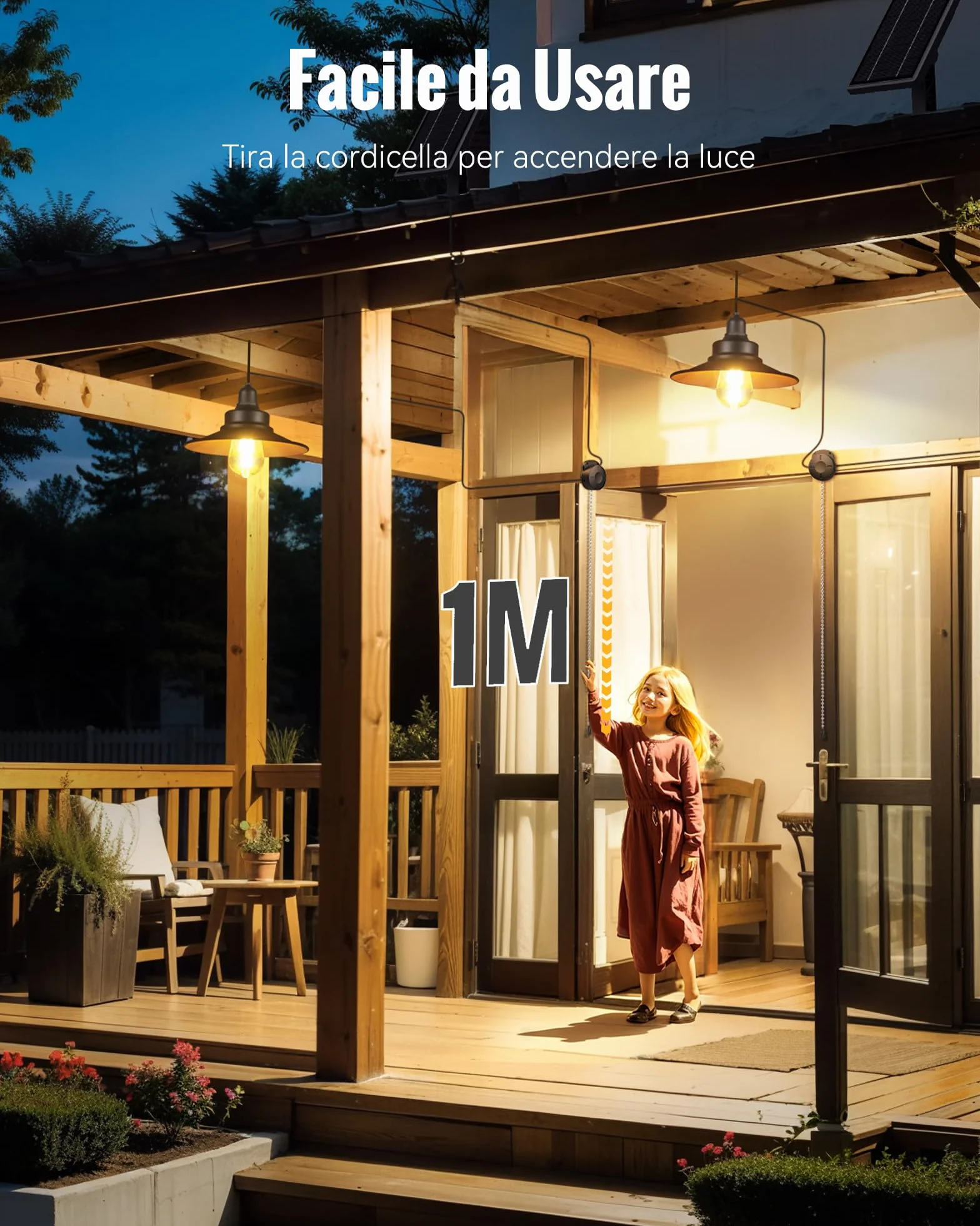 Lampada Solare Universale per Interni ed Esterni, Semplice Interruttore a Catenella, Lampadario Solare Impermeabile IP65, Adatta per Balcone, Gazebo, Garage - 2 Pezzi