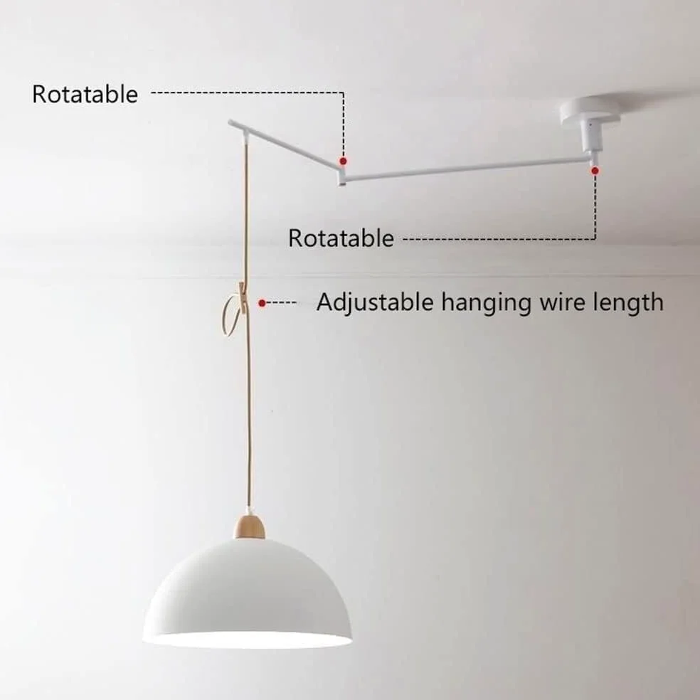 Lampadario a Sospensione da soffitto con Braccio orientabile, Cupola Lunga Regolabile, Stile Moderno di metà secolo, lampadario Industriale in Metallo Bianco e Nero per Tavolo da p