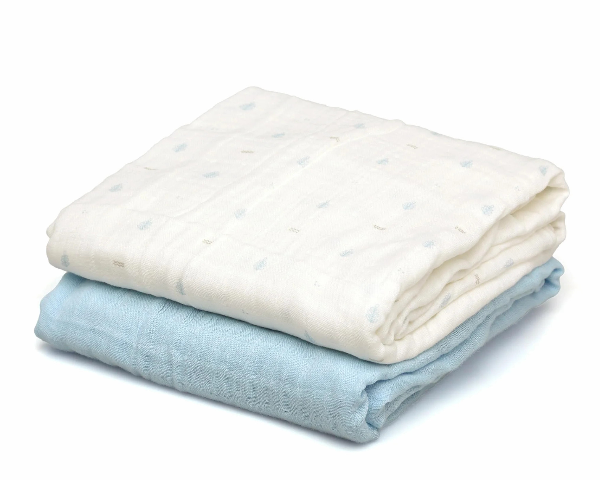 Kiokids Set 2 Mussole Blu e Bianche Stampate 70% bambù 30% cotone 120x120cm