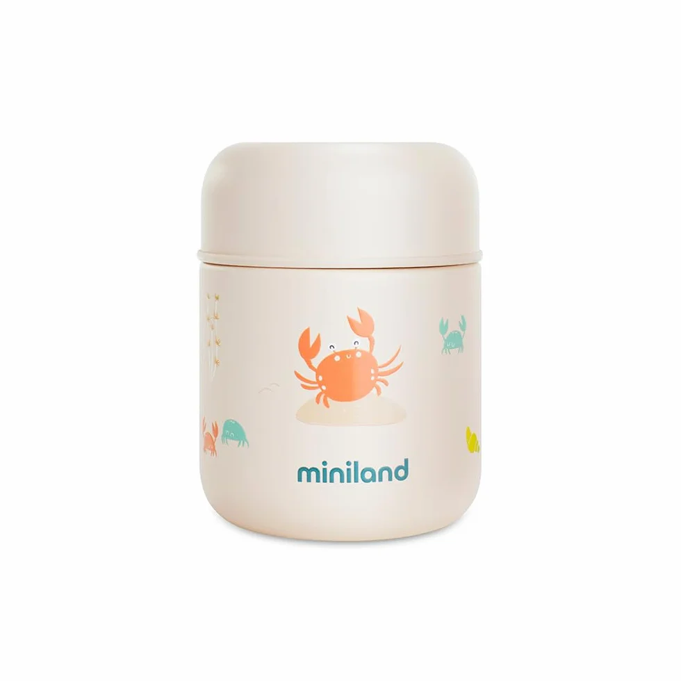 Miniland Thermos Bebè per Alimenti 280ml Acciaio Inox Mantiene Temperatura 24h Chiusura Ermetica Isolamento Doppia Parete