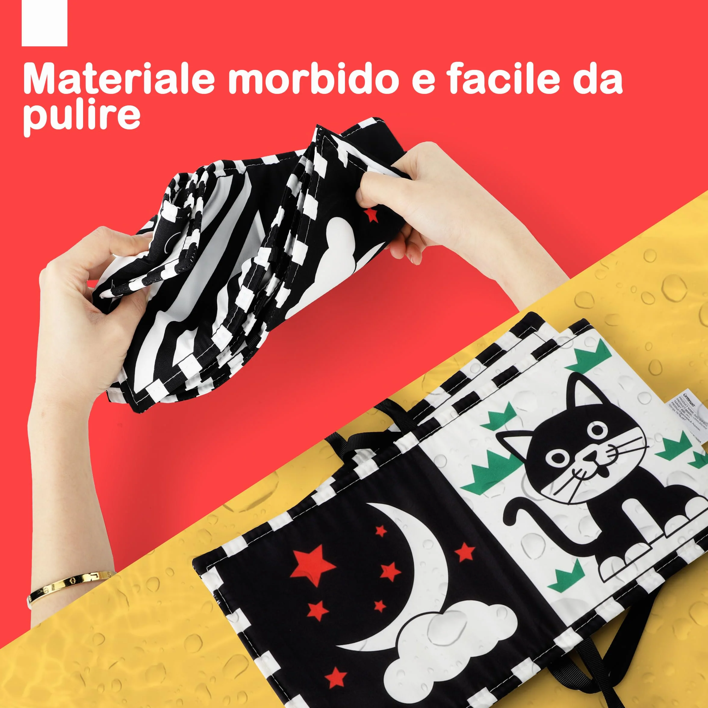Libri Sensoriali Neonato con Specchio, Libro di Stoffa per Neonati,Giochi 0 3 6 12 Mesi,Tummy Time, Bianco e Nero 11 Motivi,Pieghevole Lavabile
