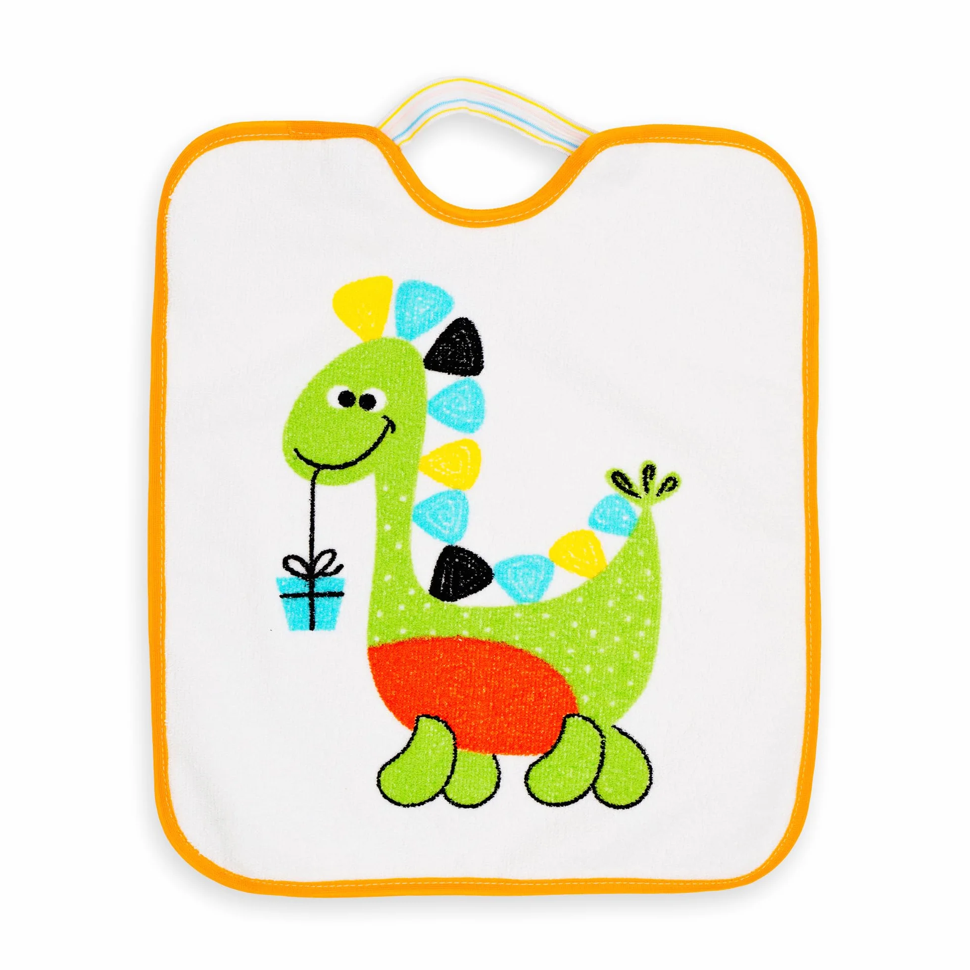 Set di 4 Bavaglini Asilo con Elastico per Bambini Impermeabili Assorbenti 73% Cotone 27% Poliestere 32x28 cm