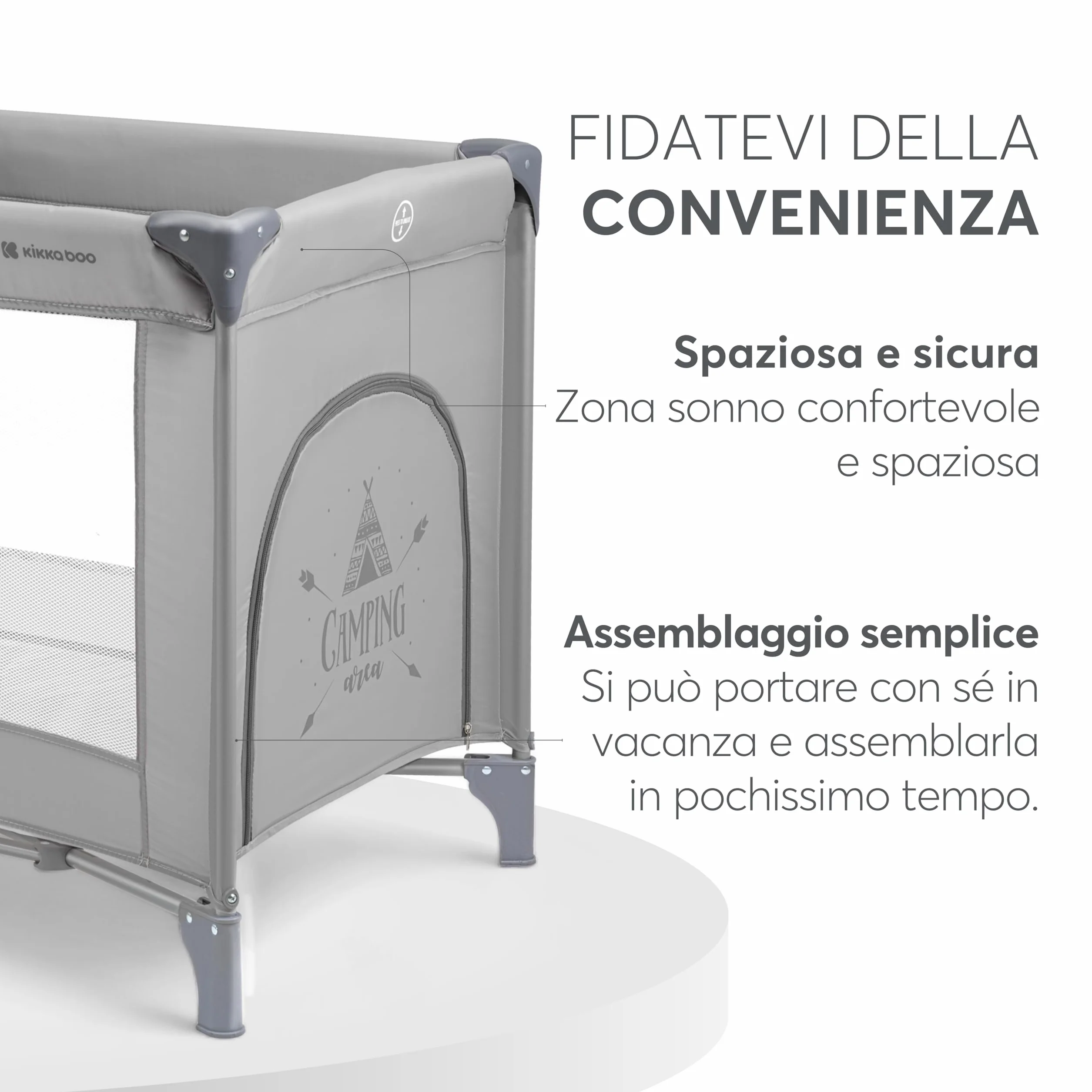 Kikka Boo Lettino da Campeggio SO GIFTED, Culla Neonato da Viaggio 120x60 cm, Fino a 15 kg, Pieghevole, Grigio