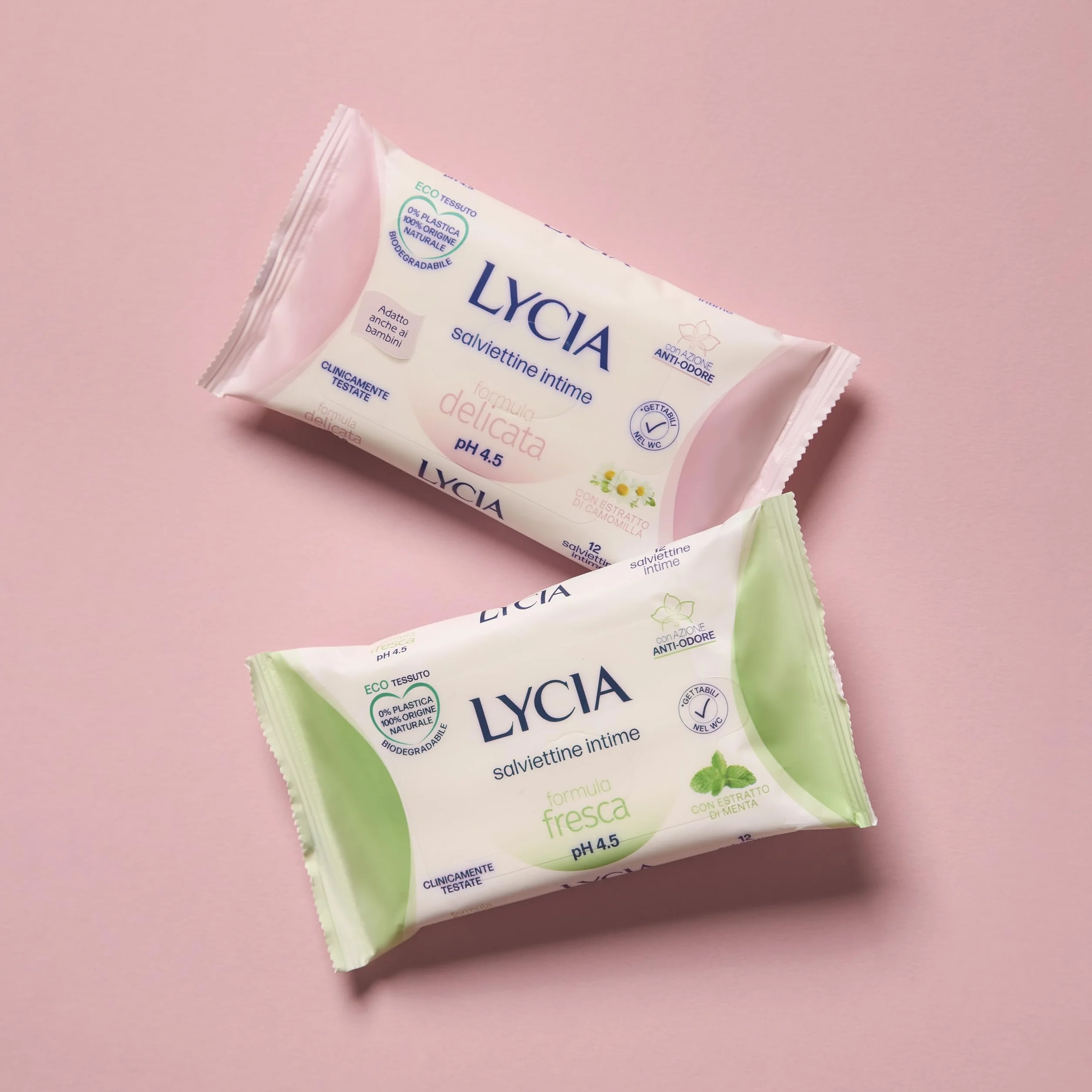 Lycia Salviettine Intime Fresca Anti-Odore pH 4.5 12 pezzi Tessuto 0% Plastica Gettabile WC