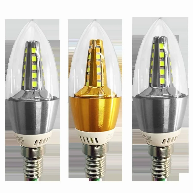 Luce di casa lampadina della candela di 20pcs/lot LED dorata/argento E14 sorgente luminosa del lampadario a bracci di cristallo della luce del cereale della vite(Tri-colour,E14 Silver 9W)