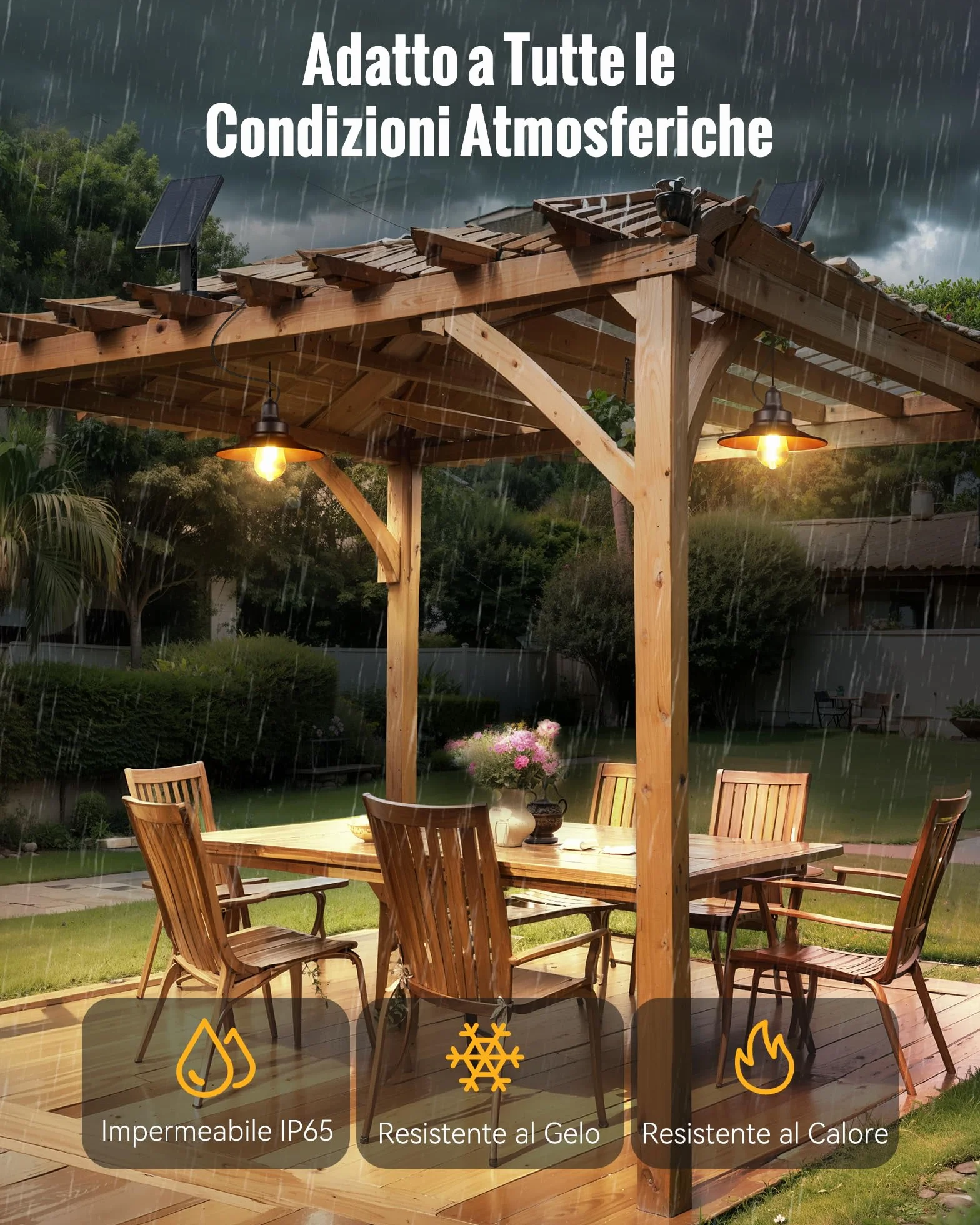Lampada Solare Universale per Interni ed Esterni, Semplice Interruttore a Catenella, Lampadario Solare Impermeabile IP65, Adatta per Balcone, Gazebo, Garage - 2 Pezzi