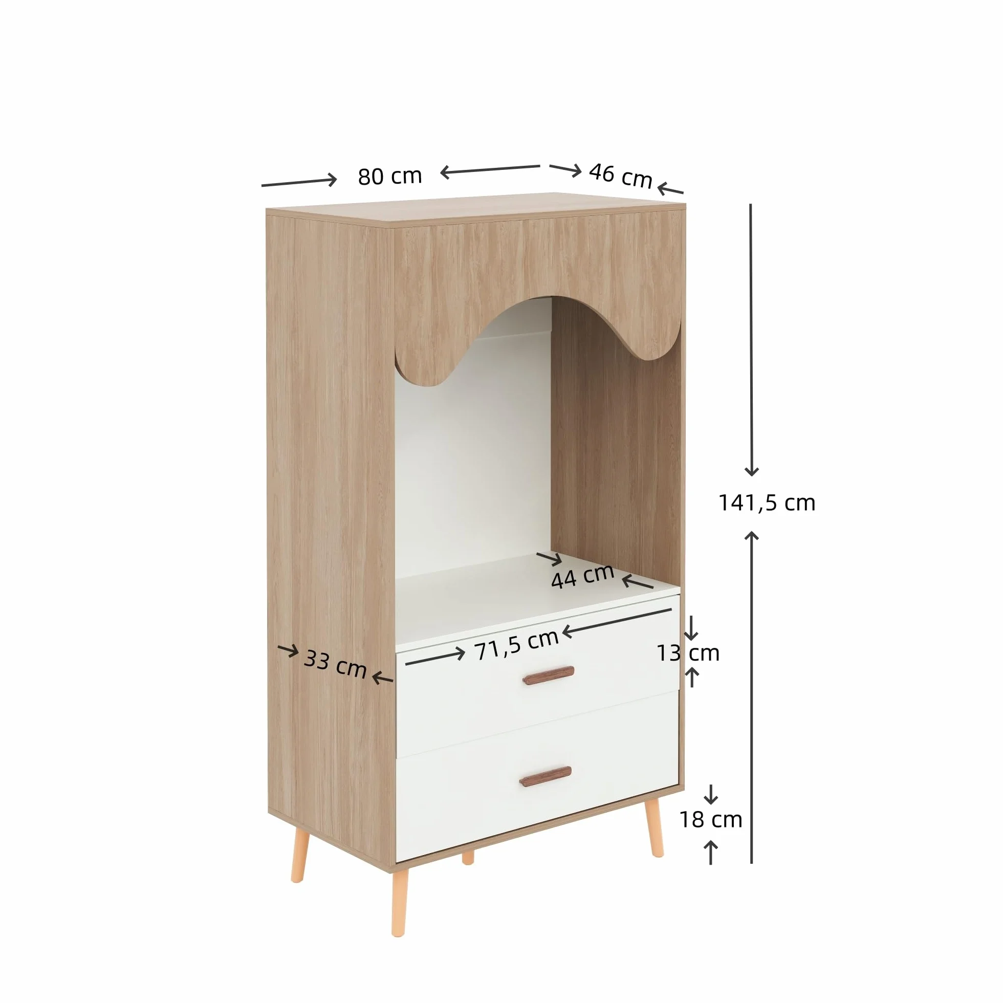 Soweiz Appendiabiti per bambini con porta scorrevole, bianco + legno naturale, 141,5 cm