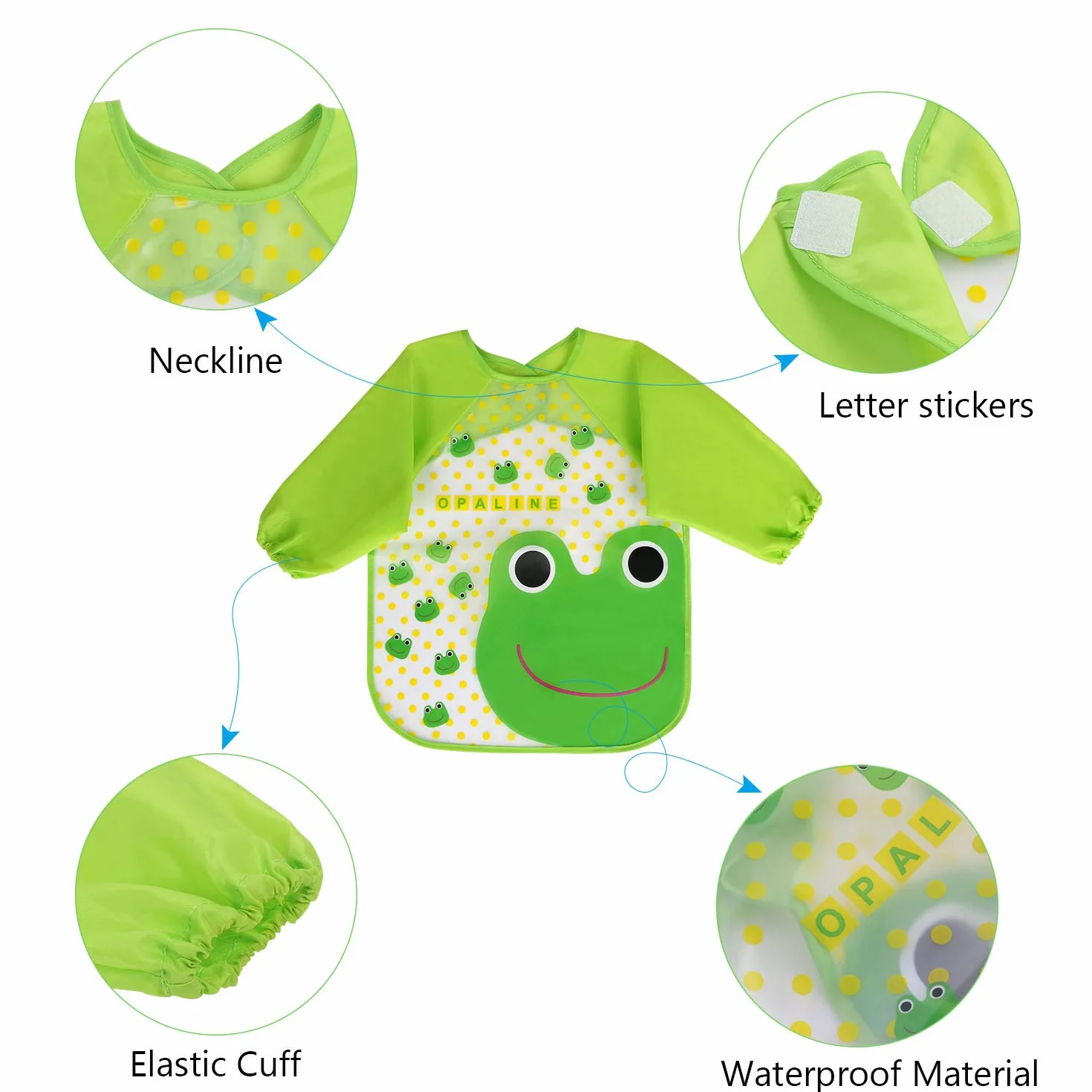 Vicloon Set di 4 Bavaglini Impermeabili con Maniche Lunghe per Bambini 6-36 Mesi