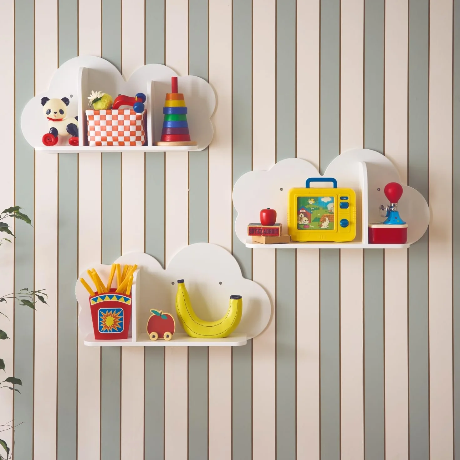 Sweeek Mensole da Parete Nuvole per Cameretta Bambini, Set di 3, Bianco, 34.5x12x23.5 cm