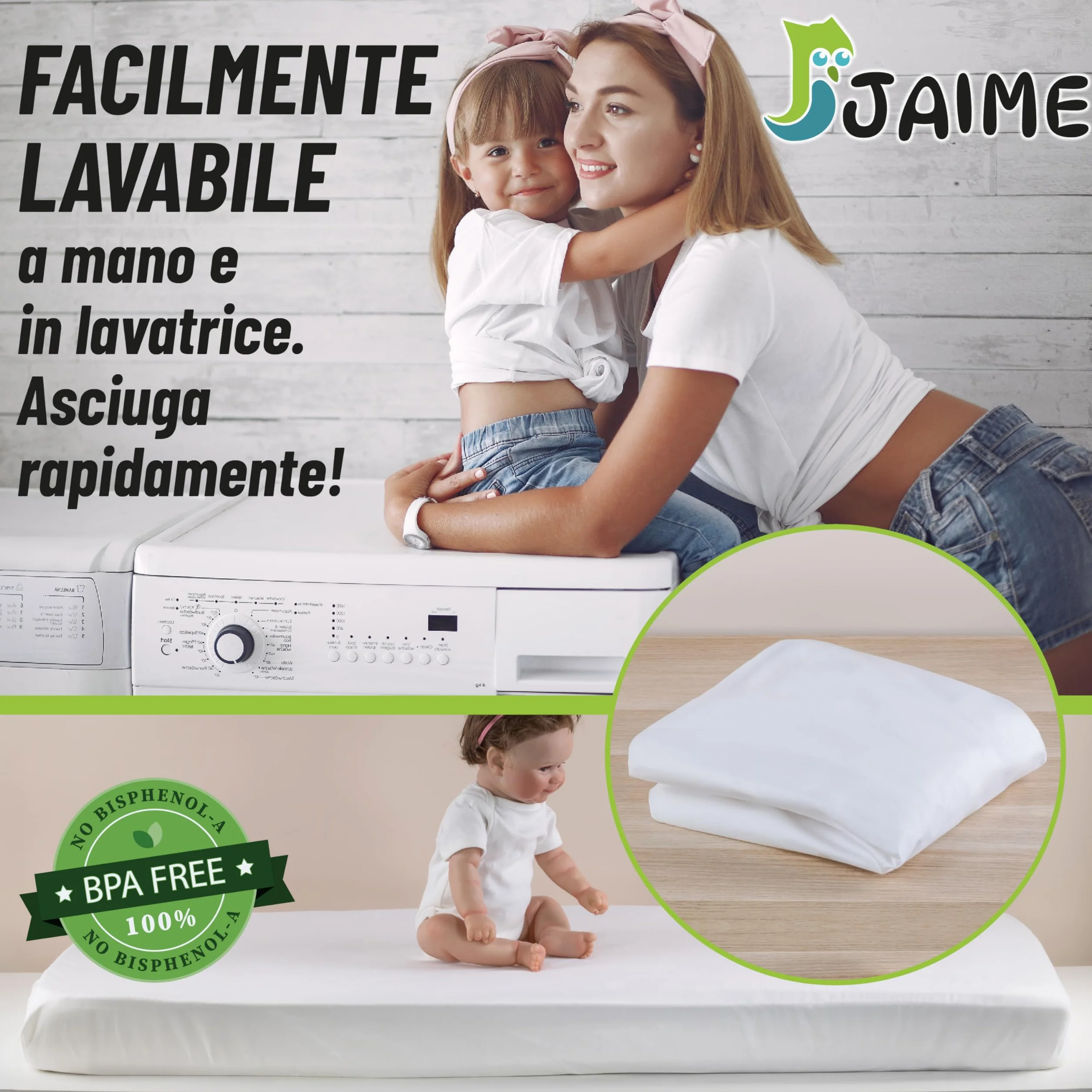 JAIME Coprimaterasso Lettino 60x120 cm, Copri Materasso Culla Neonato Cotone Impermeabile