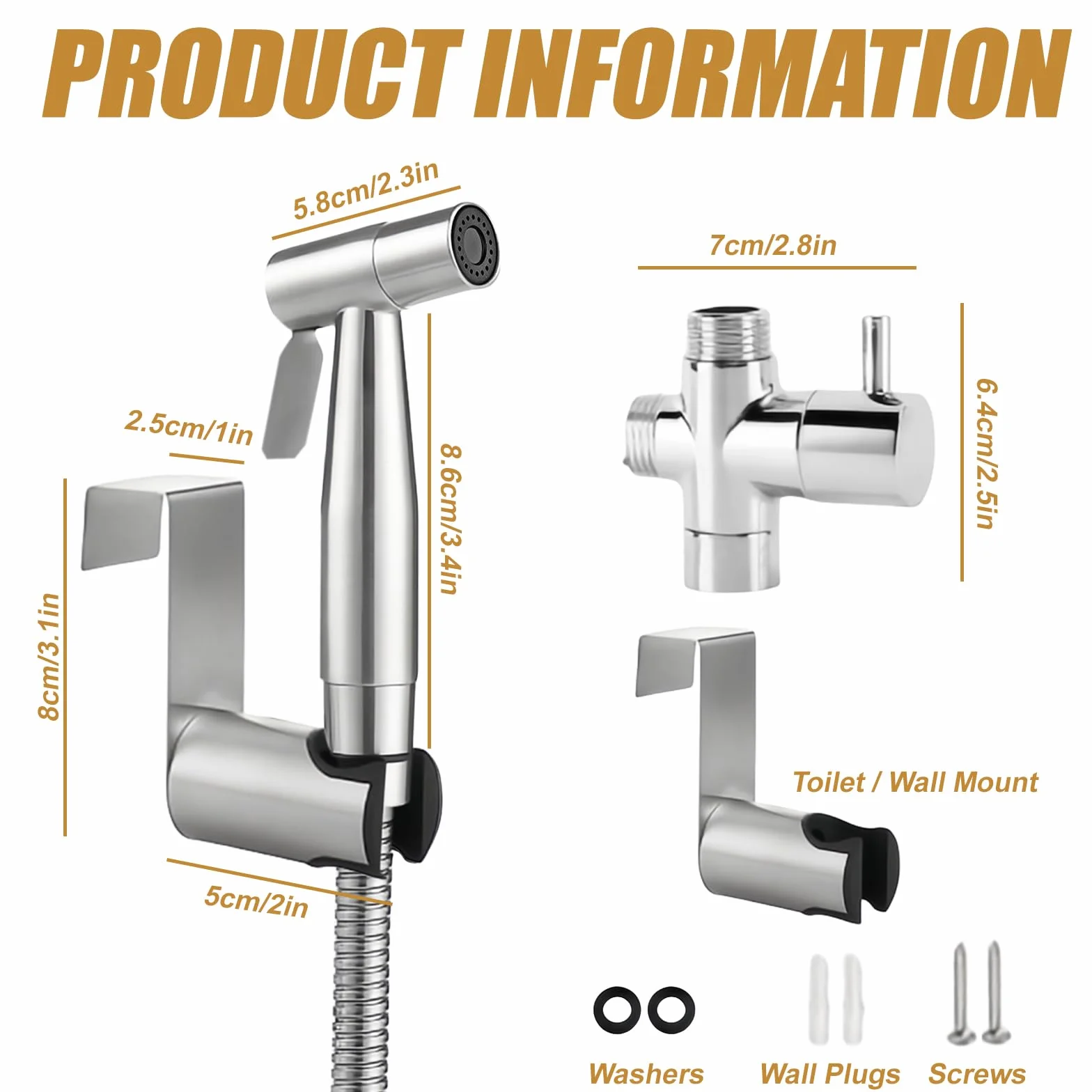 Bidet doccetta a mano in acciaio inox spruzzatore WC kit con erogatore tubo gancio