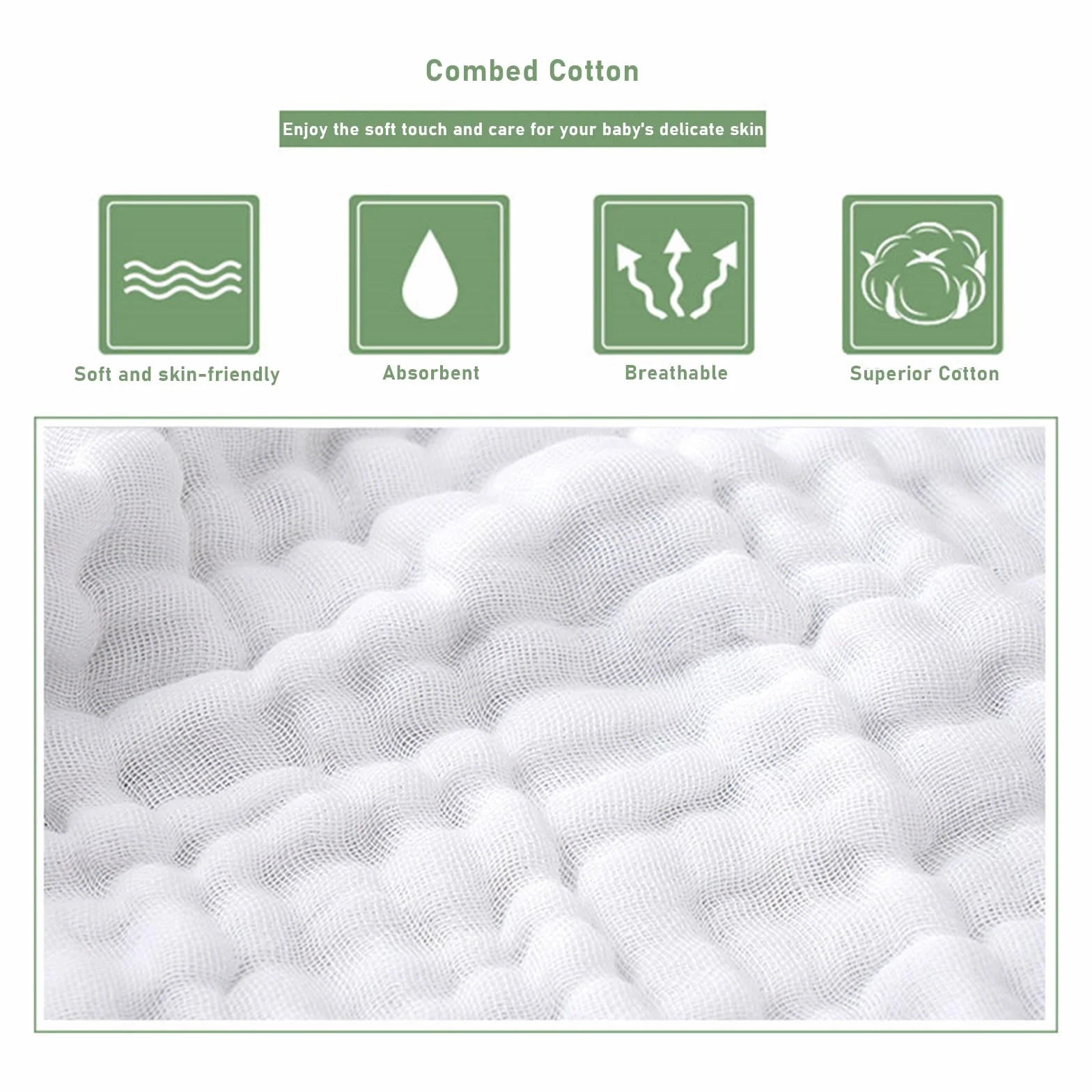 Salviettine in Mussola per Neonati 6pz 25x50 cm Cotone Naturale 6 Strati Morbidi Bianco