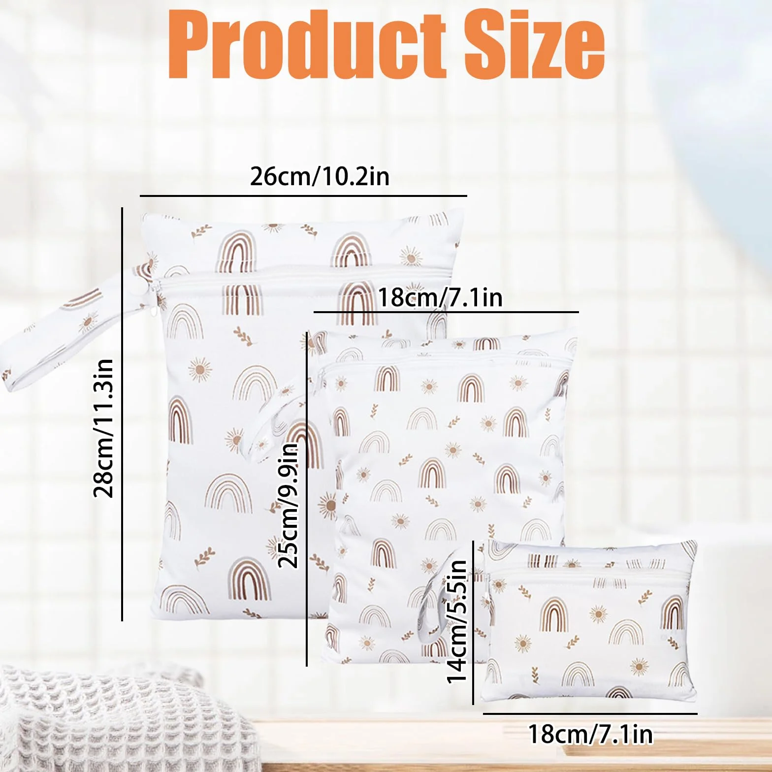 Borsa per Pannolini Impermeabile Wetbag con Zip Riutilizzabile Organizzatore Pannolino Sacchetto Stoffa per Viaggi Gym Vestiti 3 pezzi