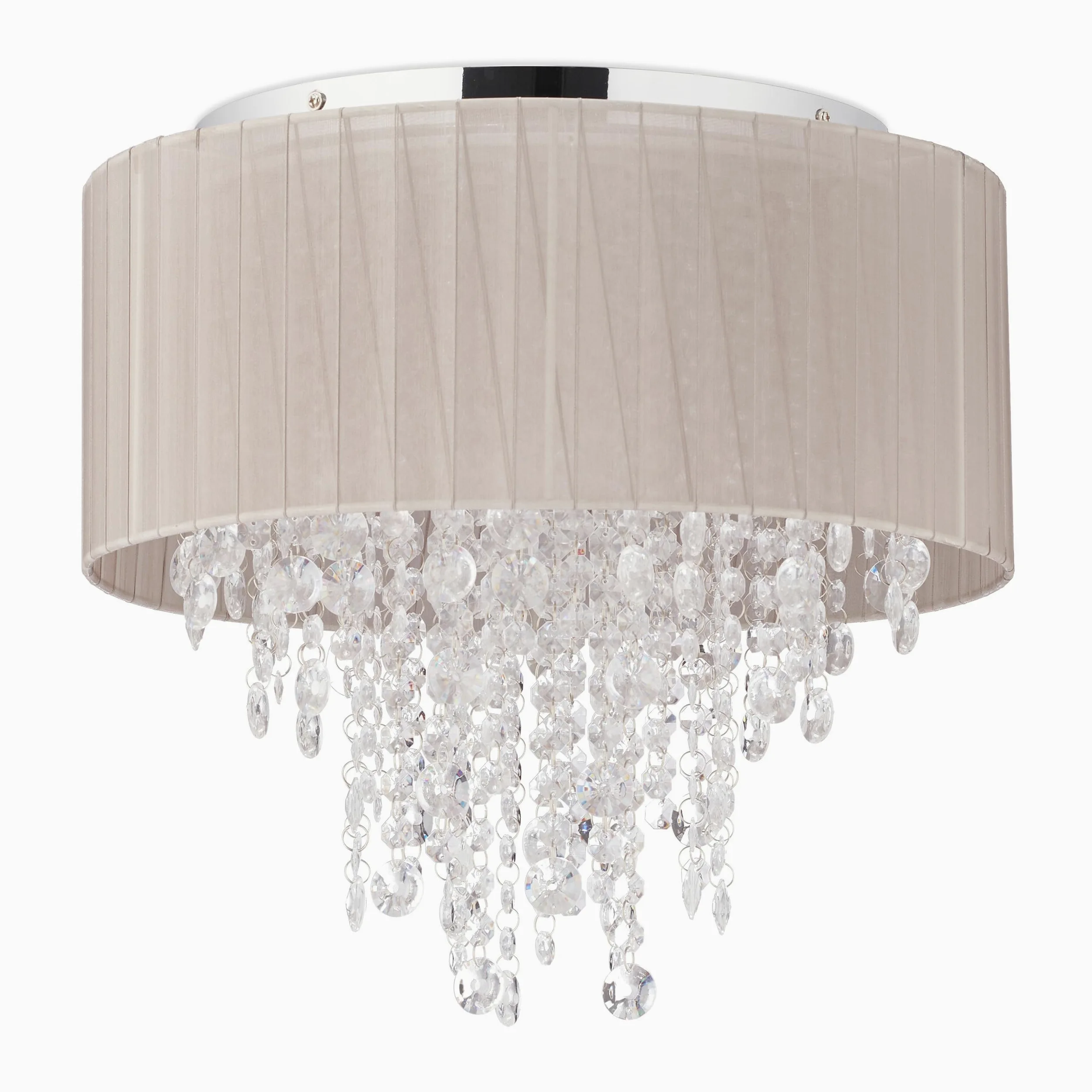 Relaxdays Lampadario Cristalli, Paralume in Organza, Attacco G9, 5 Luci, Lampada da Soffitto, 39x39,5 cm, grigio/argento