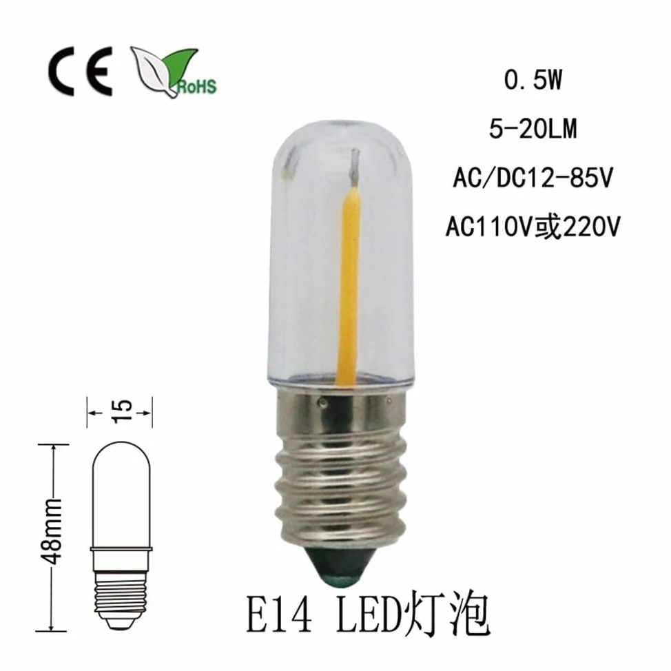 Illuminazione KJXP, Confezione da 30 lampadine a filamento LED AC220V T15 E12/E14 0,5W Edison Lampada da frigorifero a candela vintage(3000K Warm White,E14 220V)