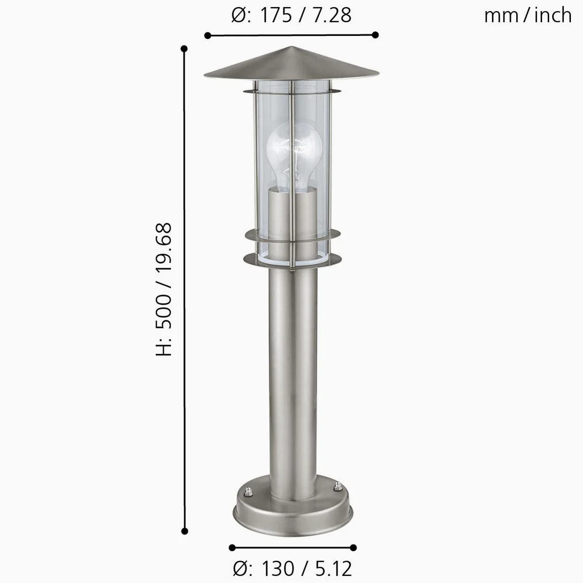Eglo Lampada da Esterno per Sentieri Lisio, 1 fiamma, Lampada da Giardino | in Acciaio Inox Argento e Vetro Trasparente, Portalampada E27, IP44