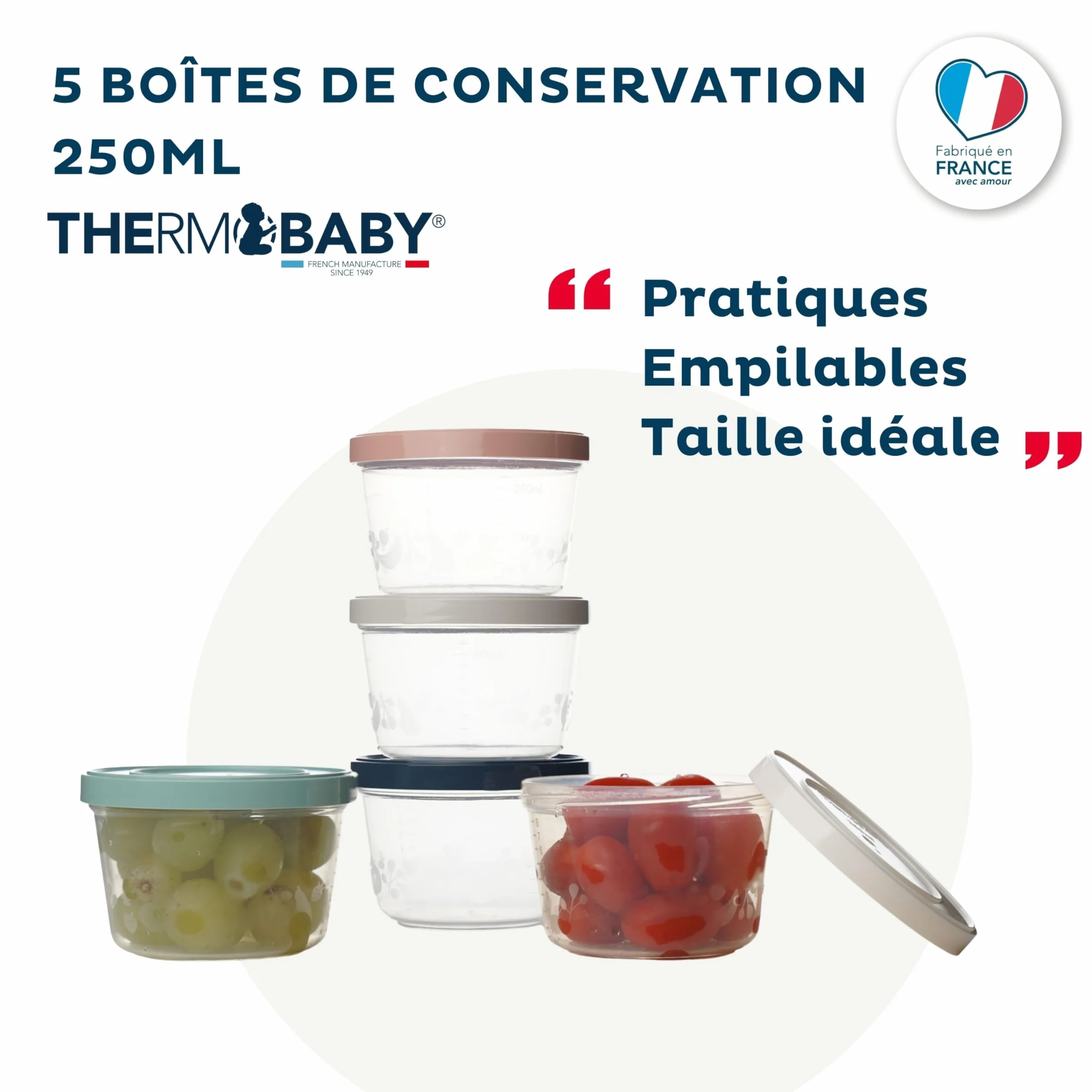 THERMOBABY Set 5 contenitori neonati 250 ml microonde congelatore lavastoviglie impilabili graduazione