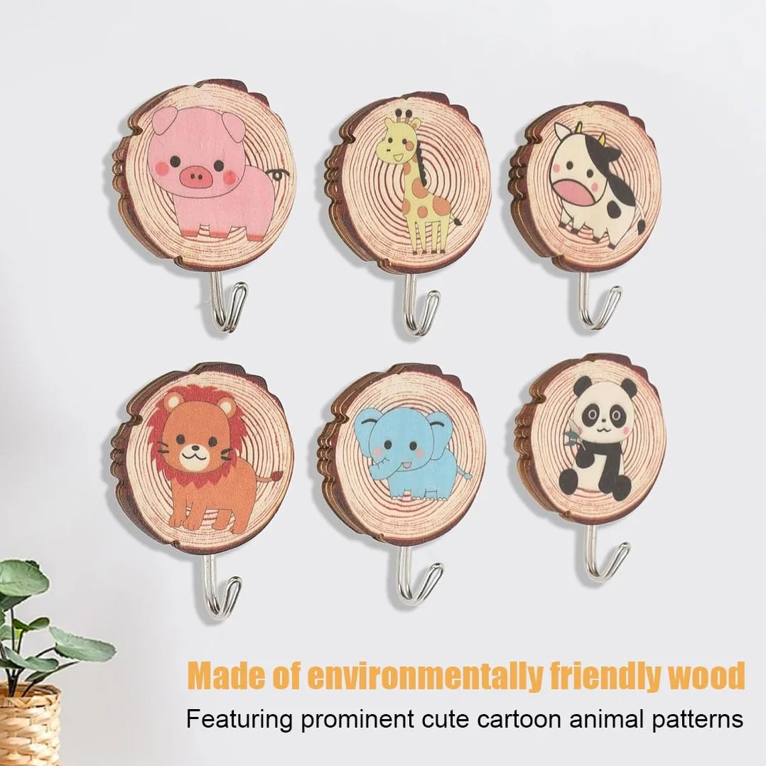 Ganci Autoadesivi per Bambini a Forma di Animale, 6 pezzi, Senza Foratura, per Cappotti Asciugamani Ombrelli Cappelli