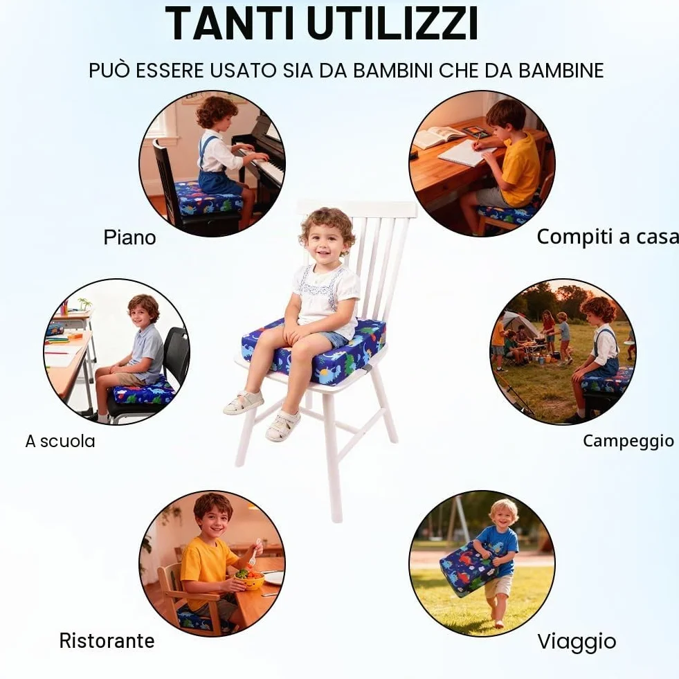 HOTUT Rialzo Sedia Bambini Cuscino da Tavolo con 2 Cinghie Regolabili, Seduta Booster Lavabile Smontabile per Viaggi