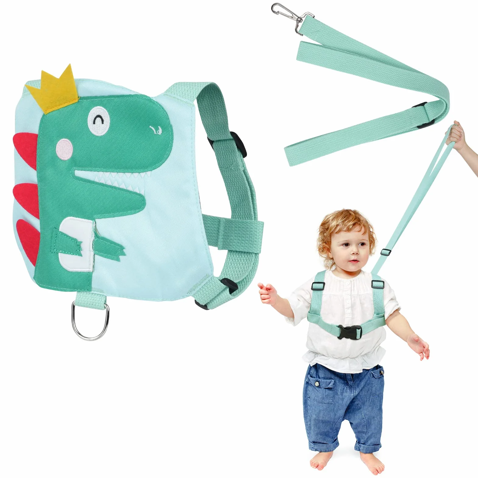 AOMIG Imbracatura di Sicurezza Bambini, Guinzaglio Anti-Loss, Dinosauro Verde