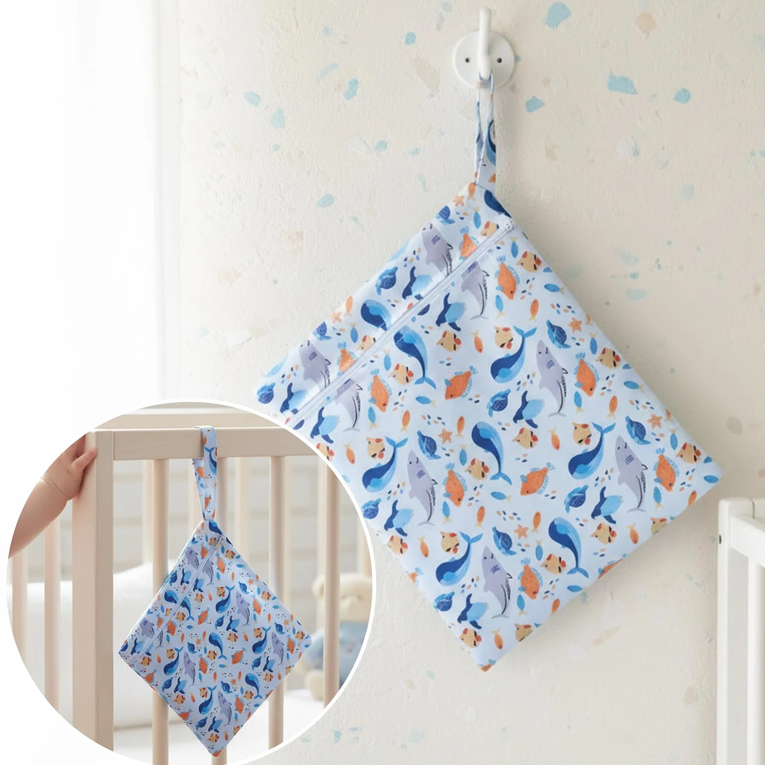 Wetbag Pannolini Riutilizzabile 2 Pezzi Porta Pannolini E Salviette 28x30 cm Modelli Dinosauri E Balene