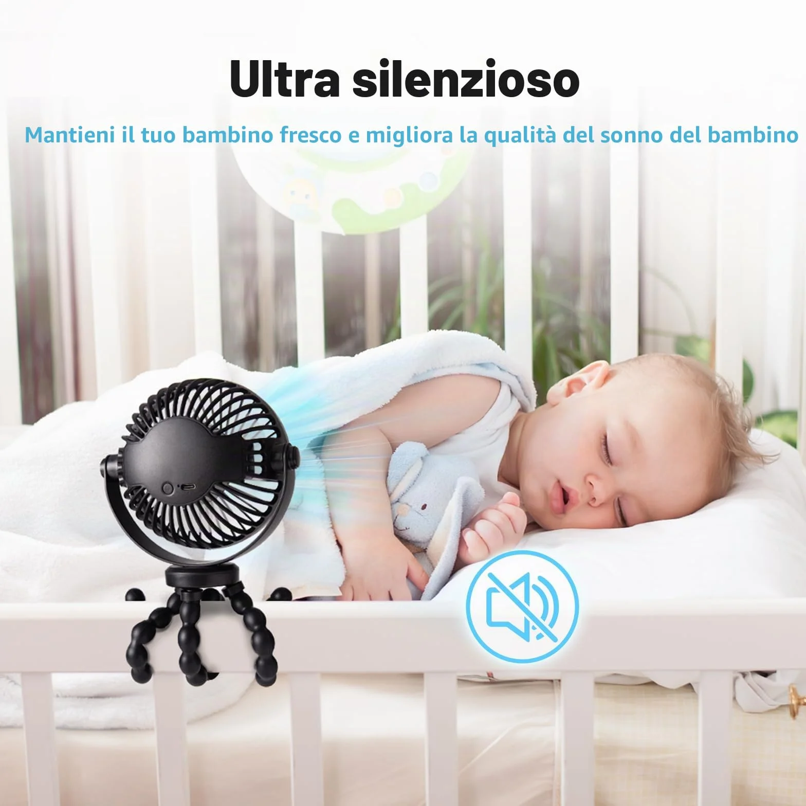 PaPaFboy Ventilatore Portatile Ricaricabile 20H 3 Velocità 360° Rotazione Silenzioso USB per Passeggino