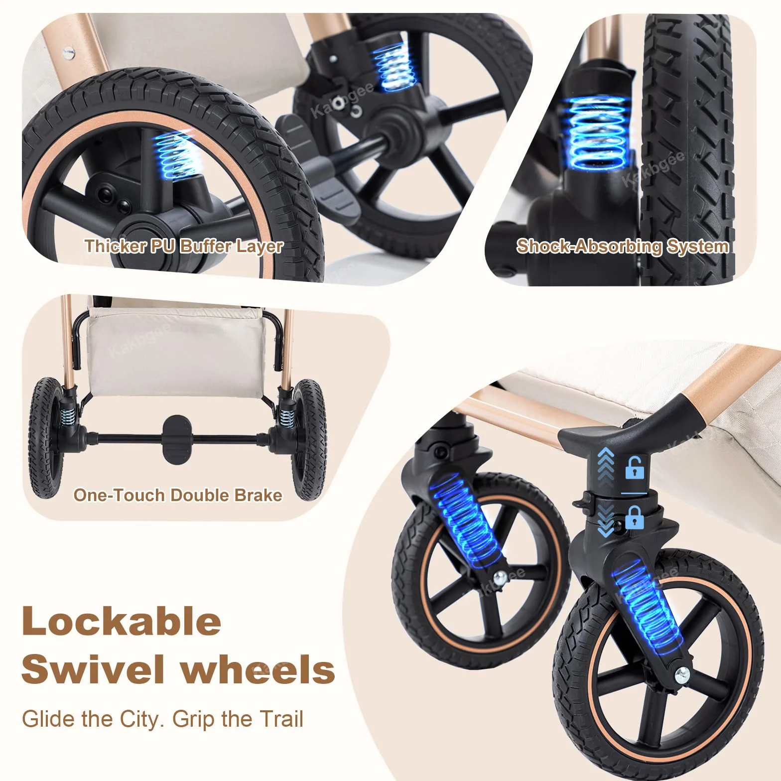 Passeggino 3 in 1 con Seggiolino Auto, Carrozzina Pieghevole, 7 Altezze Regolabili, Sospensione 4 Ruote, Nero
