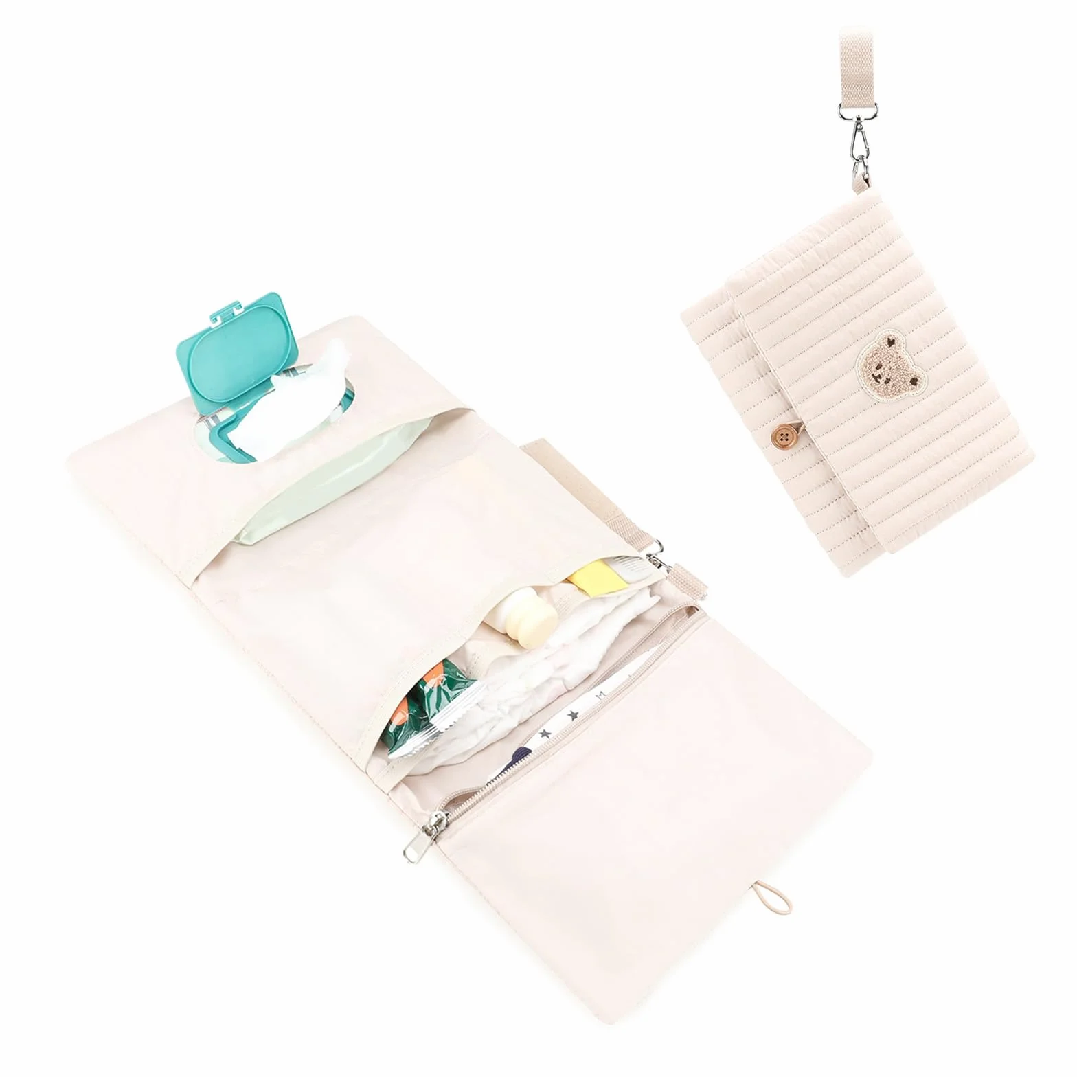 Simpatico Borsa per pannolini con orsetto ricamato, tasche multiple, organizer per passeggino