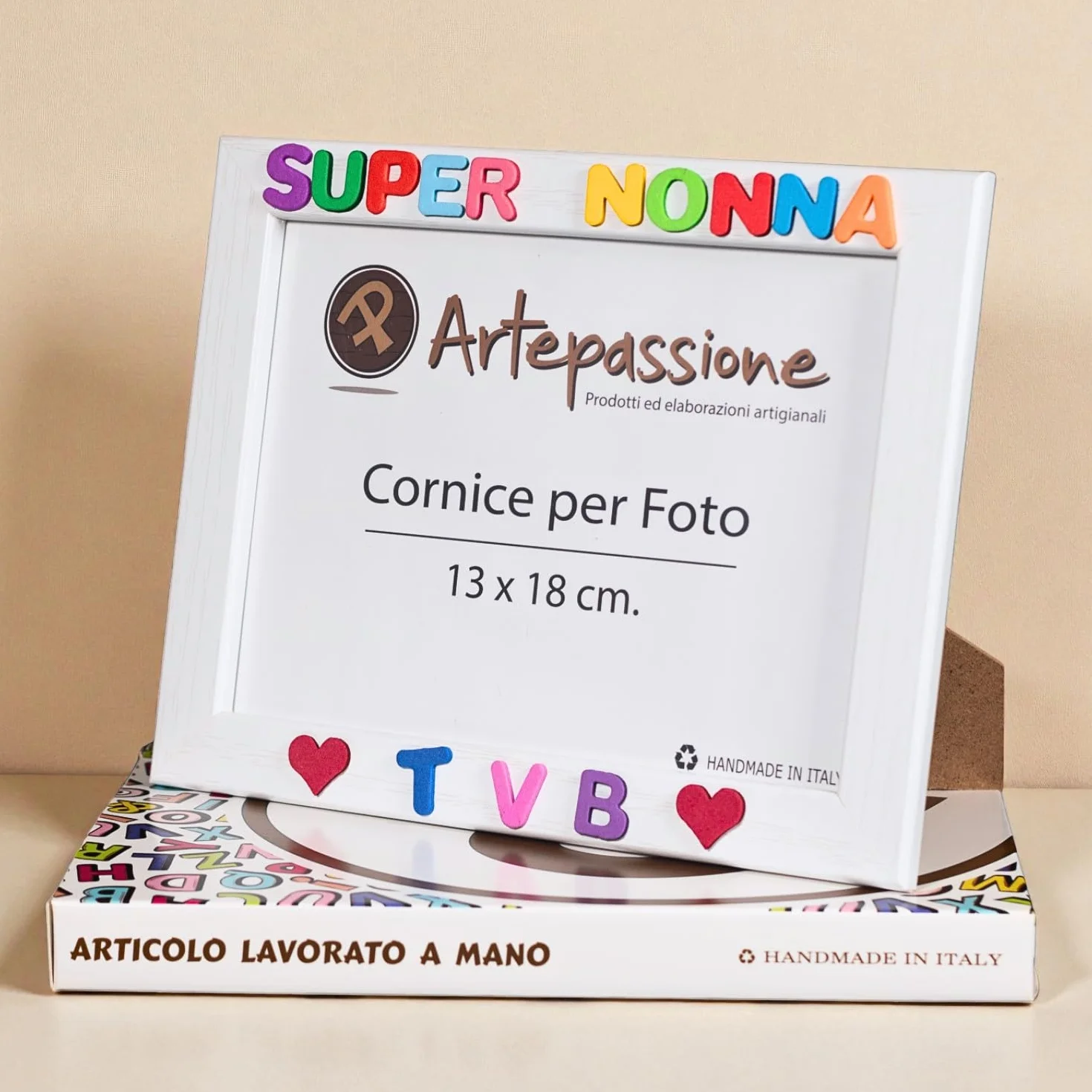 Regalo Nonna Cornice 13x18 Legno Scritto Super Nonna TVB Cuoricini Cornici Foto Bianca Idea Regalo Compleanno Nonni Portafoto Tavolo Parete