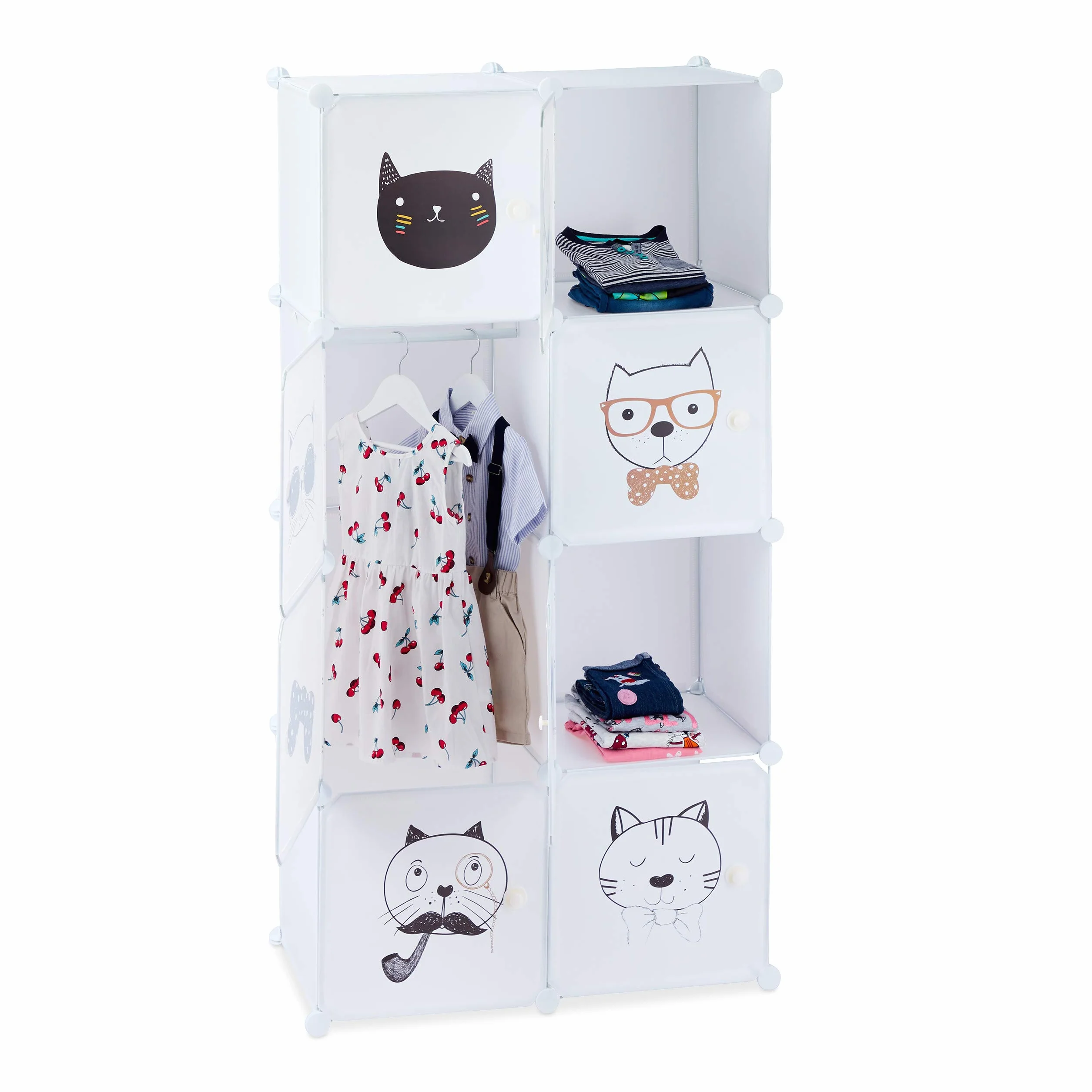 Relaxdays Scaffale Componibile per Cameretta Bambini 7 Scomparti Armadietto 145x74x36,5 cm Bianco