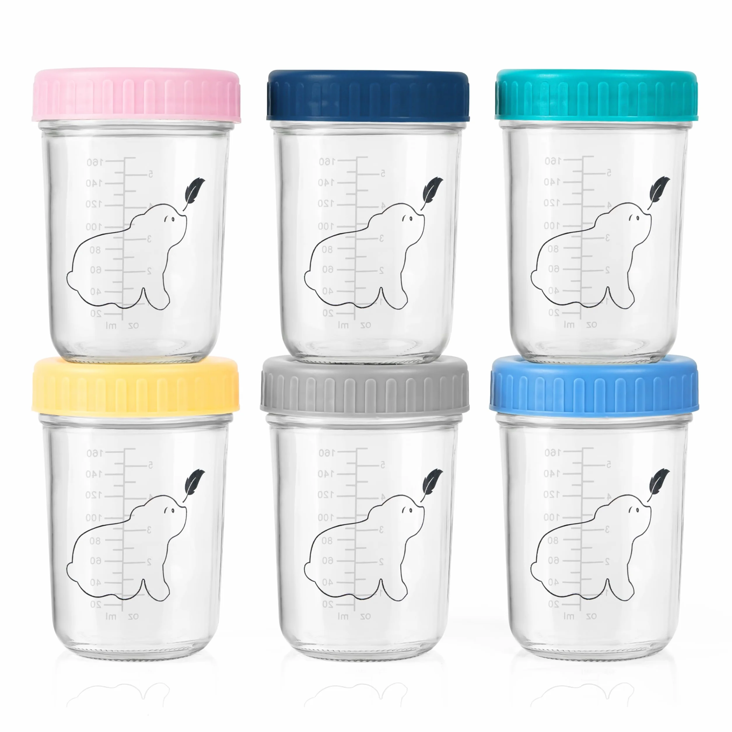 Contenitori in Vetro per Bambini 240 ml 6 Pezzi - Sicuri per Microonde Freezer - Senza BPA - Vasetti Pappa Riutilizzabili