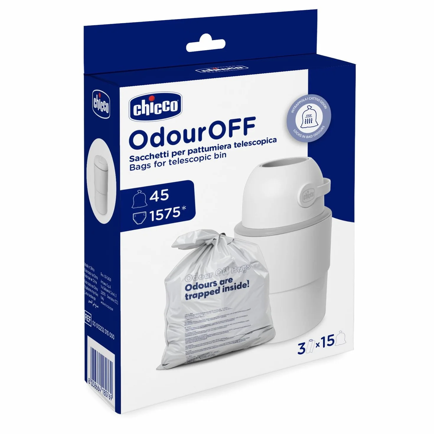 Chicco Sacchetti Odour off 45 pezzi, Mangiapannolino, Triplo Strato, Antiodore